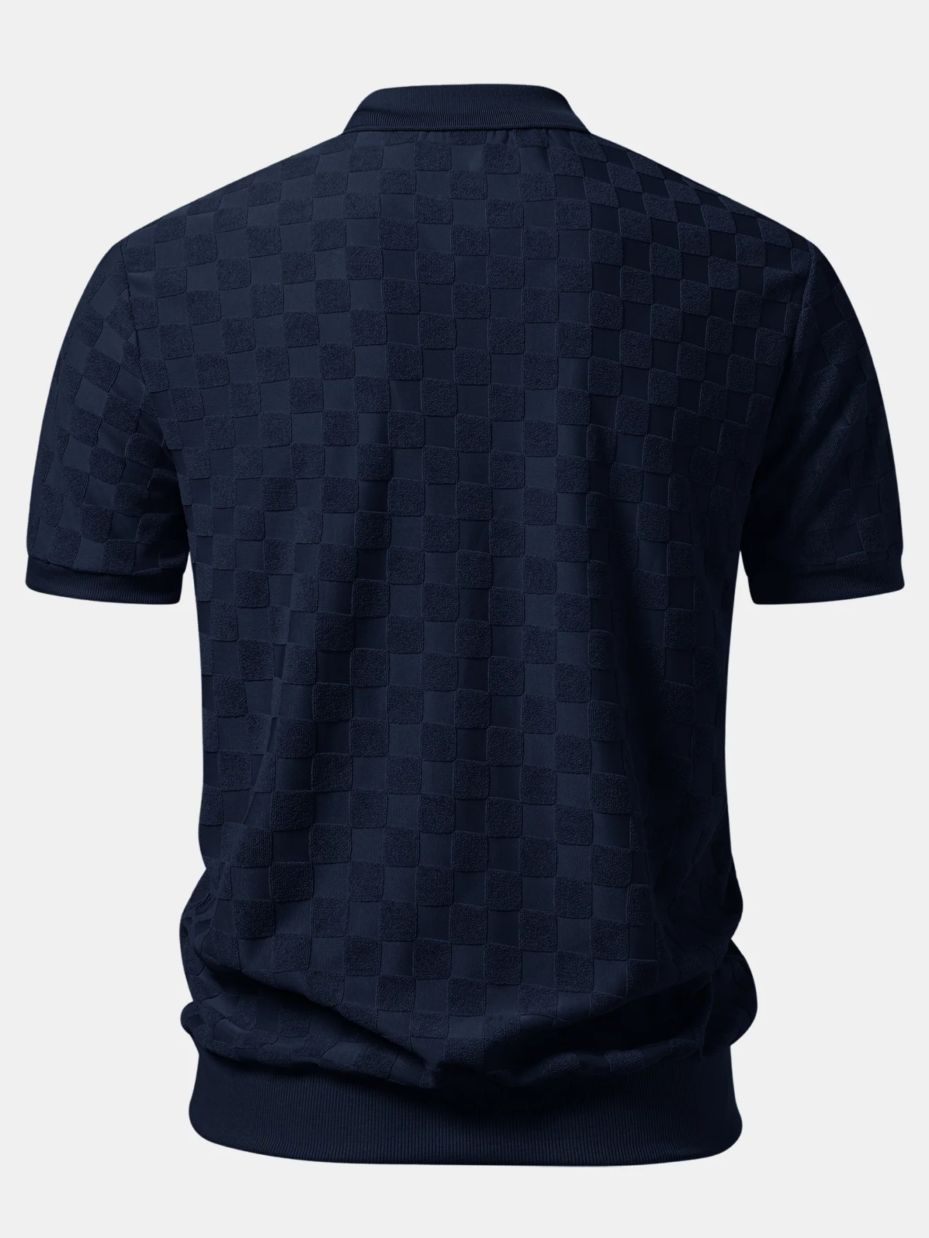 Checkerboard V-Neck Knit Polo & Slim Fit Tapered Trousers - Image 9