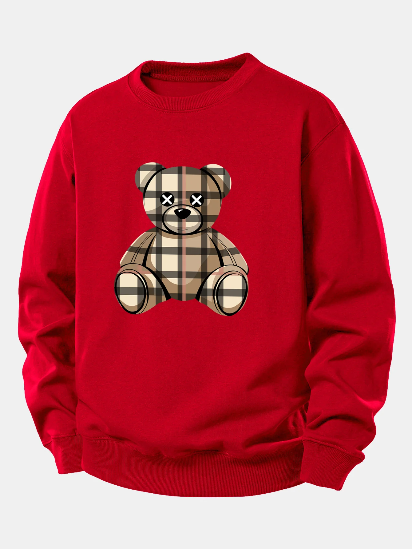 Checkered Bear Print Relax Fit Sweatshirt - Image 10