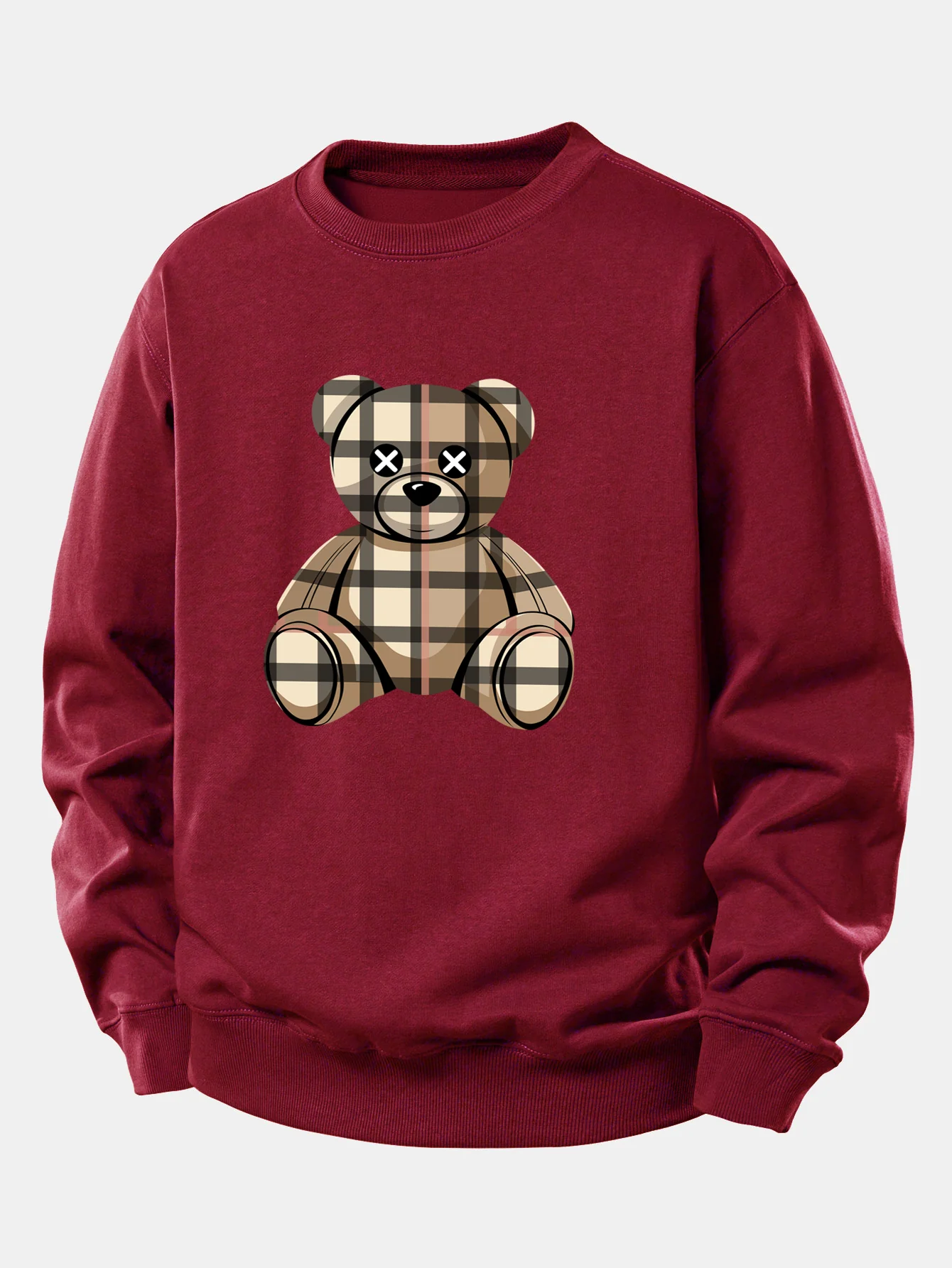 Checkered Bear Print Relax Fit Sweatshirt - Image 7
