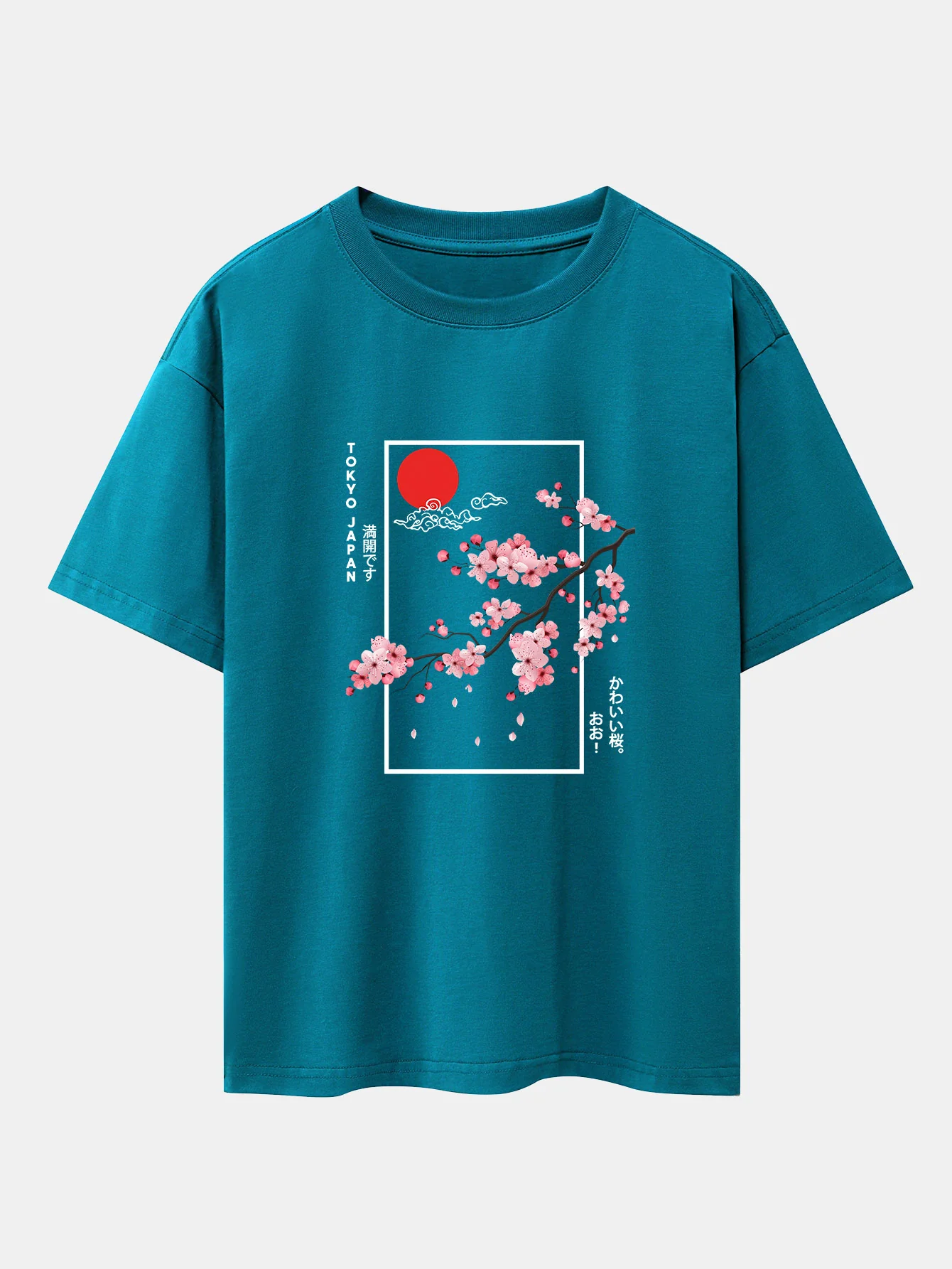 Kirschblüten-Slogan-Druck Drop Shoulder Oversize T-Shirt - Image 10