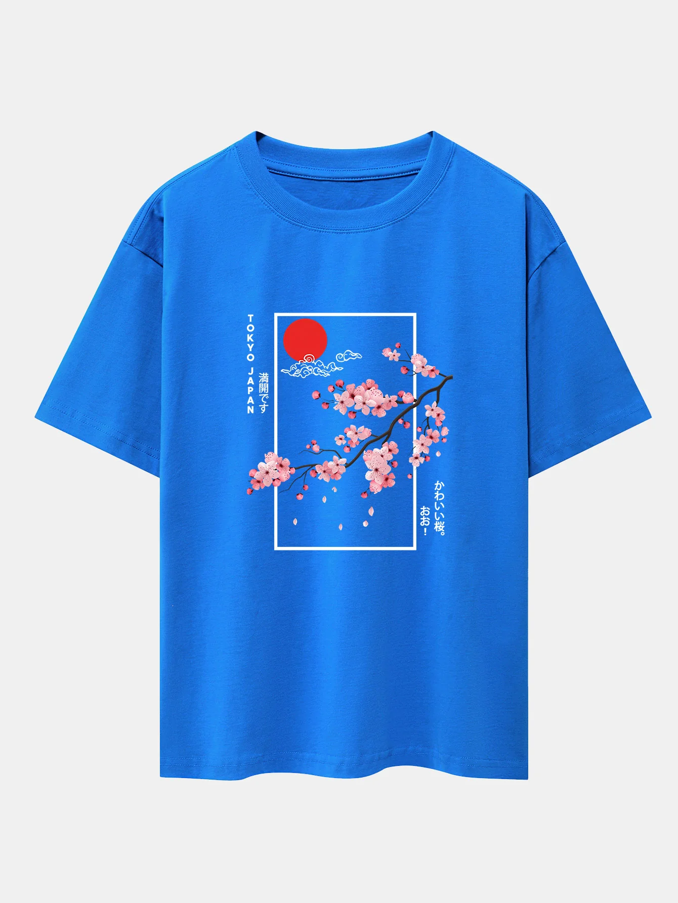 Kirschblüten-Slogan-Druck Drop Shoulder Oversize T-Shirt - Image 12