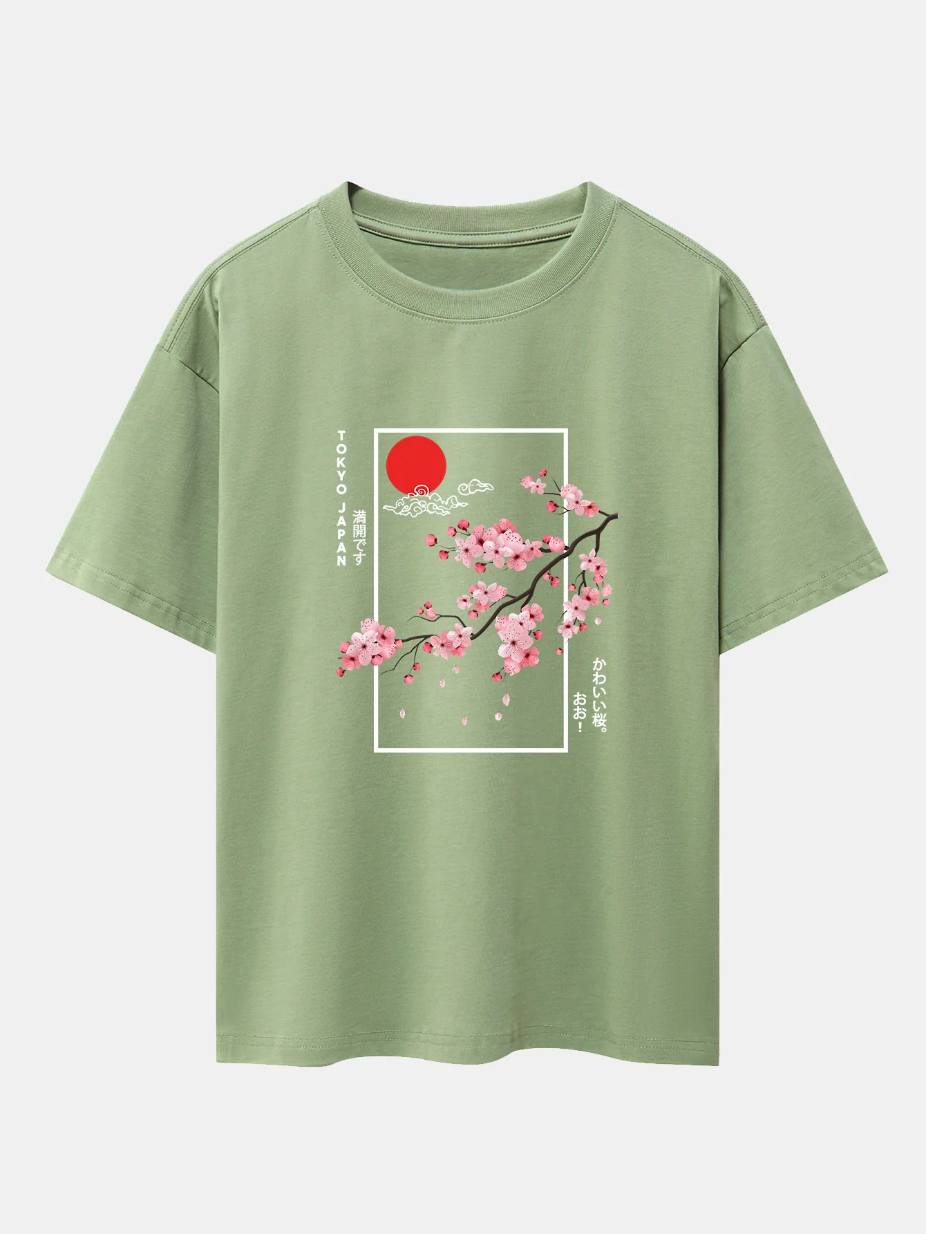 Kirschblüten-Slogan-Druck Drop Shoulder Oversize T-Shirt - Image 13