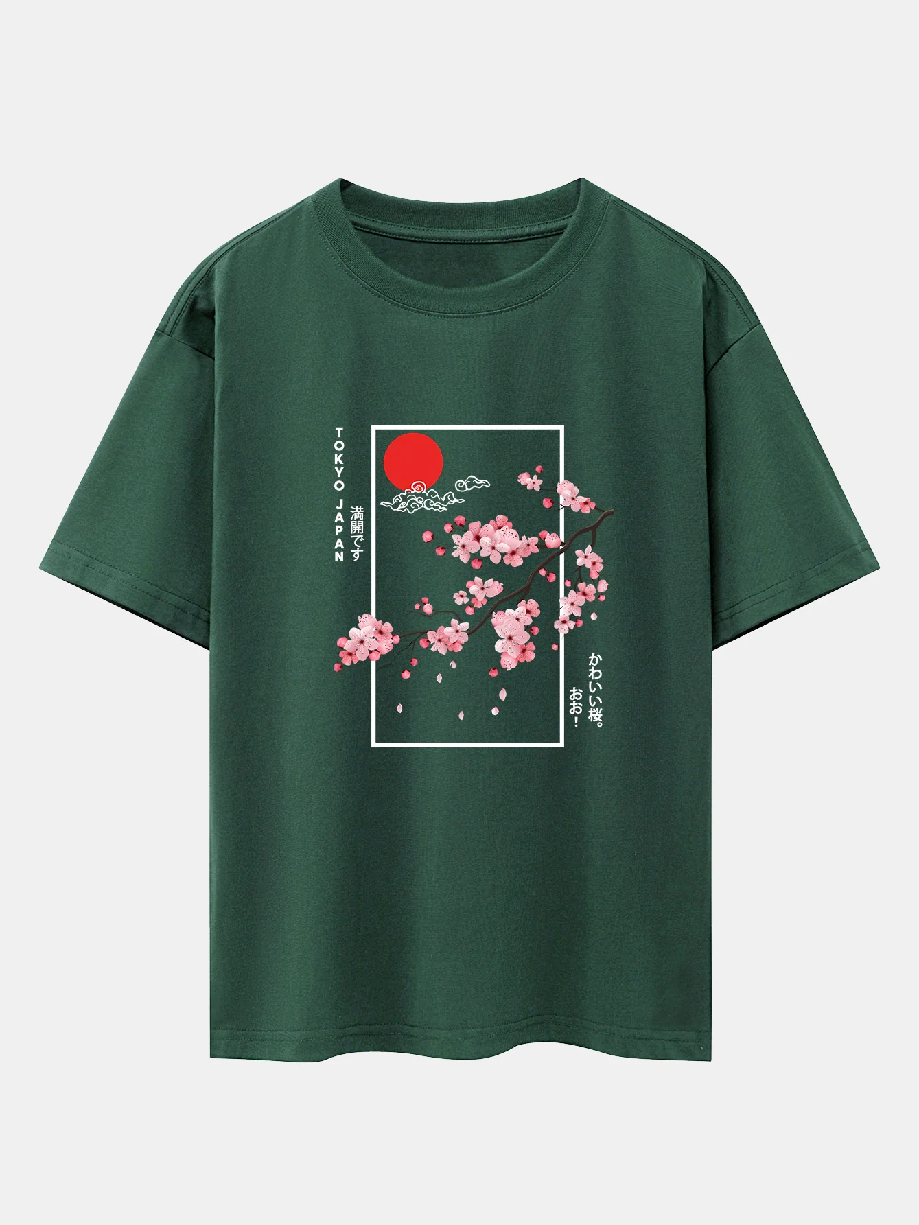 Kirschblüten-Slogan-Druck Drop Shoulder Oversize T-Shirt - Image 14