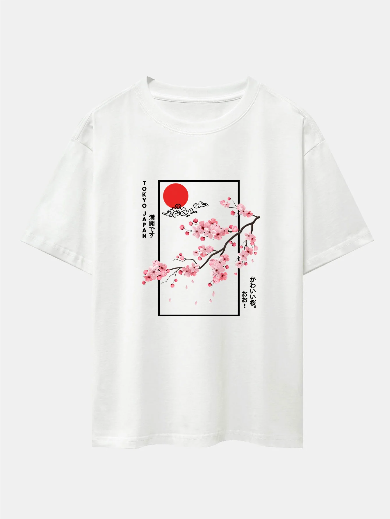 Kirschblüten-Slogan-Druck Drop Shoulder Oversize T-Shirt - Image 3