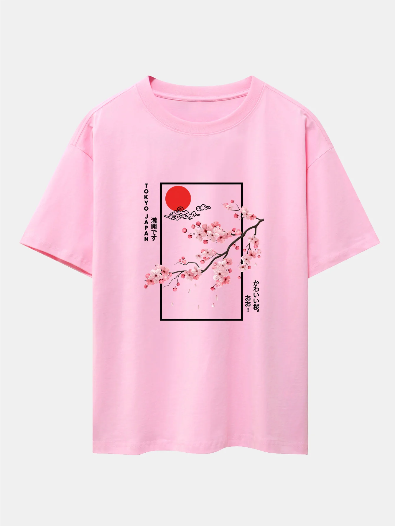 Kirschblüten-Slogan-Druck Drop Shoulder Oversize T-Shirt - Image 4