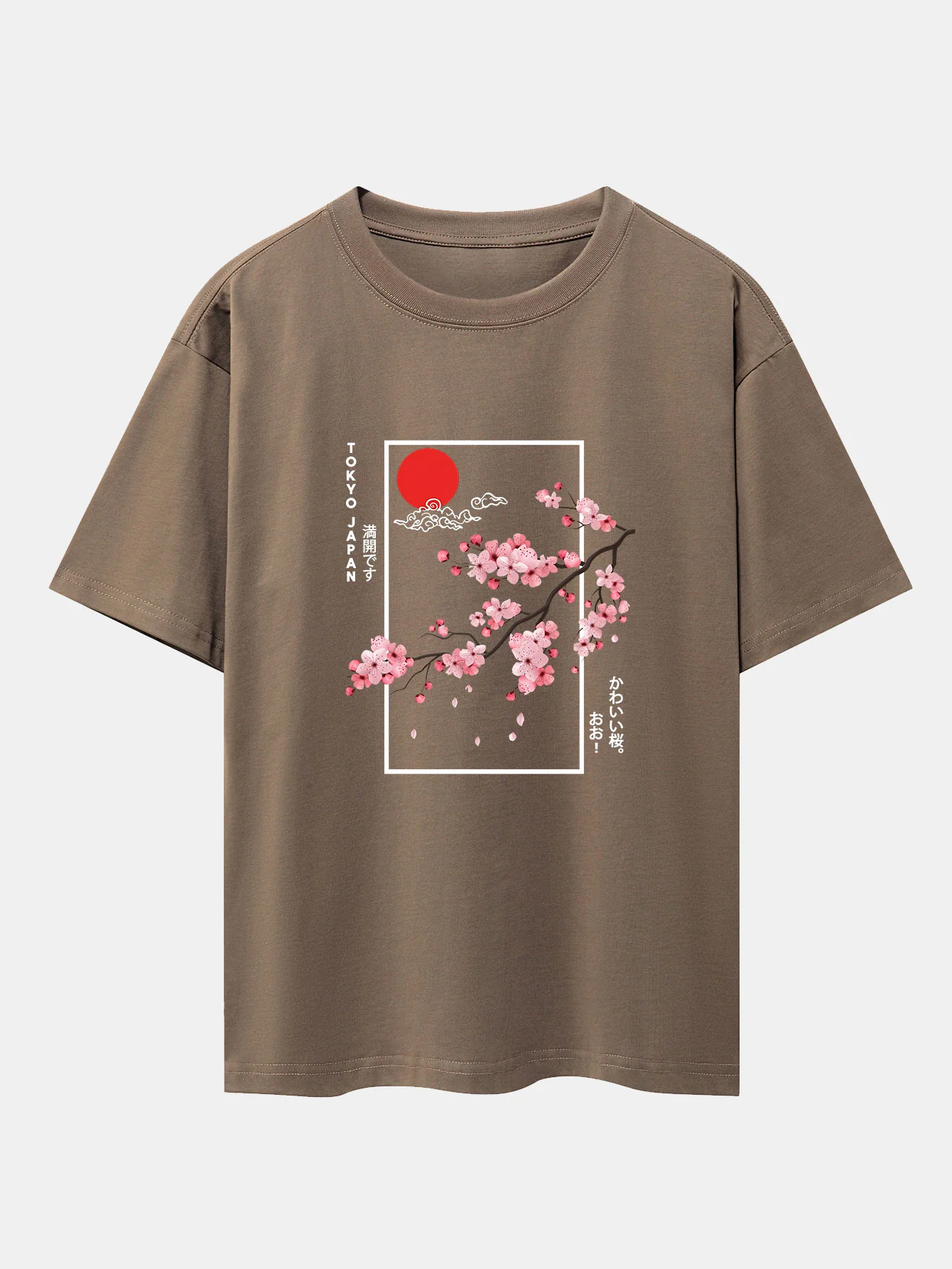 Kirschblüten-Slogan-Druck Drop Shoulder Oversize T-Shirt - Image 5