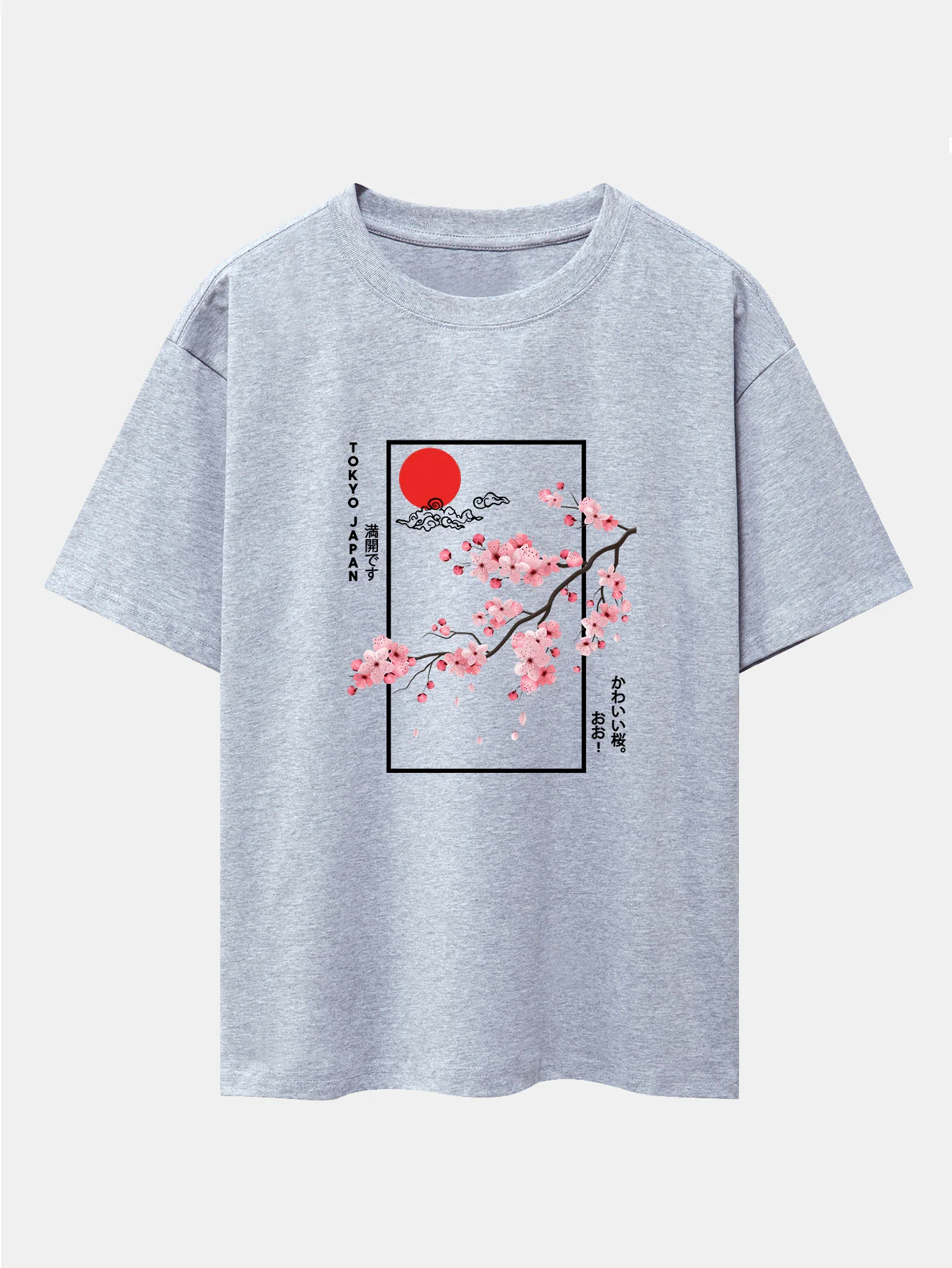 Kirschblüten-Slogan-Druck Drop Shoulder Oversize T-Shirt - Image 6