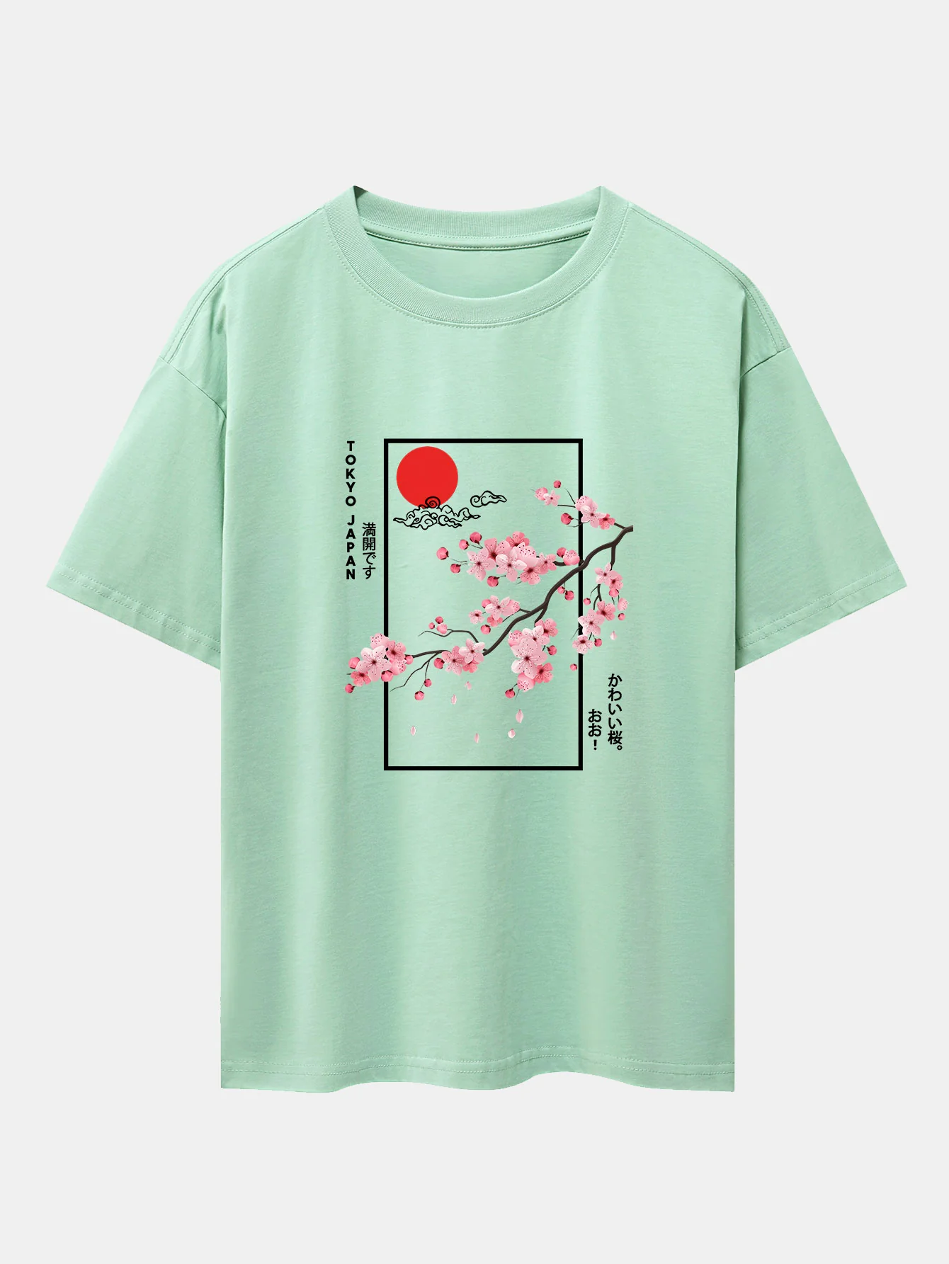 Kirschblüten-Slogan-Druck Drop Shoulder Oversize T-Shirt - Image 7