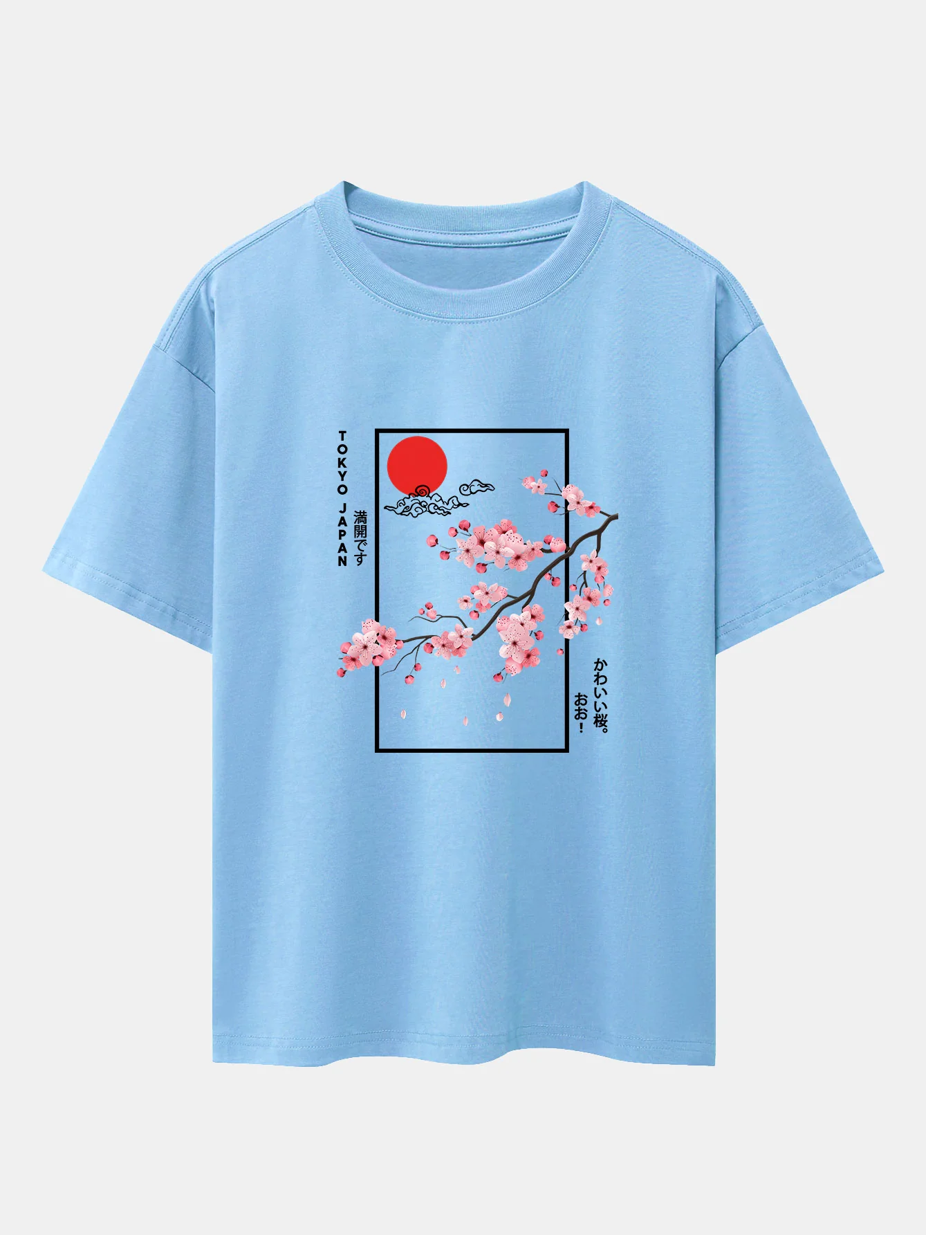 Kirschblüten-Slogan-Druck Drop Shoulder Oversize T-Shirt - Image 8