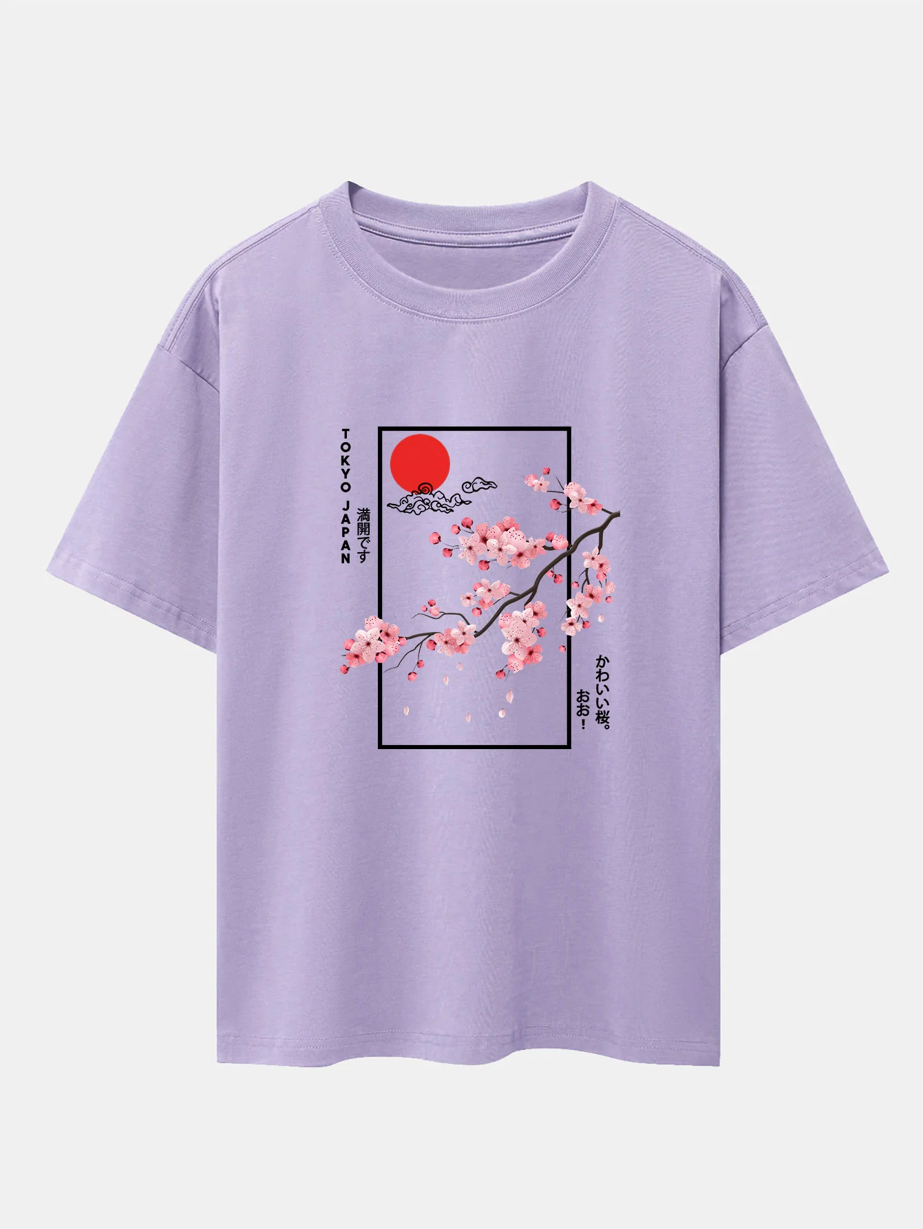 Kirschblüten-Slogan-Druck Drop Shoulder Oversize T-Shirt - Image 9