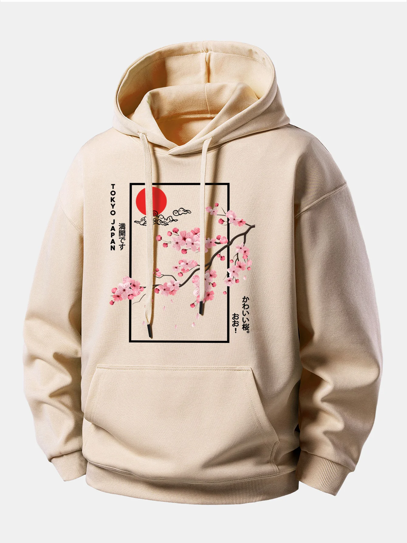 Cherry Blossom Slogan Print Relax Fit Hoodie - Image 3