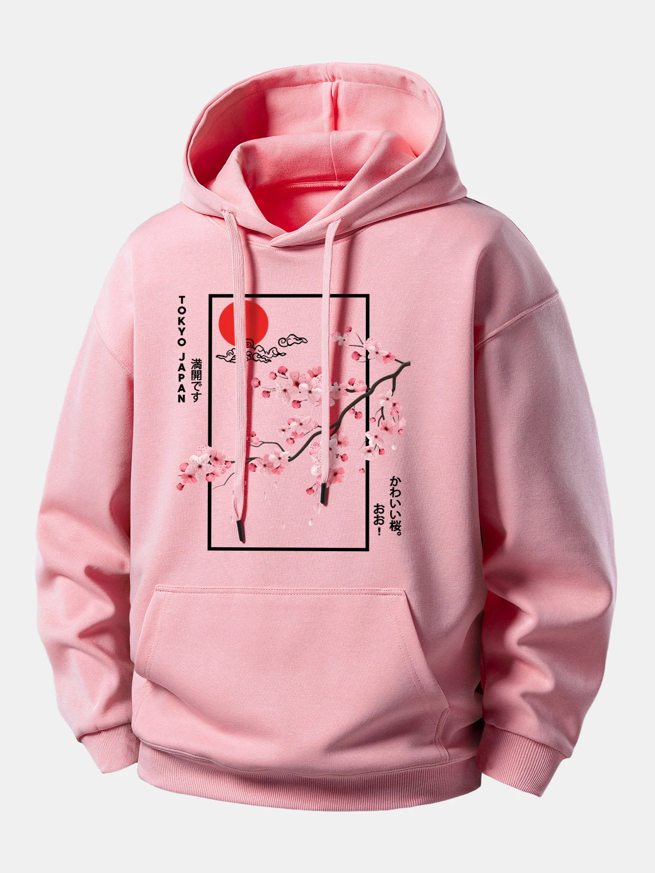 Cherry Blossom Slogan Print Relax Fit Hoodie - Image 4