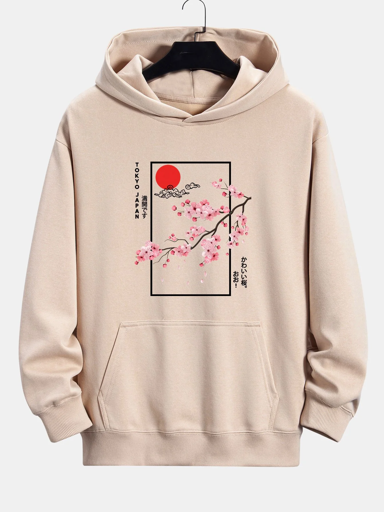 Kirschblüten-Slogan-Druck Relaxed Fit Hoodie - Image 3