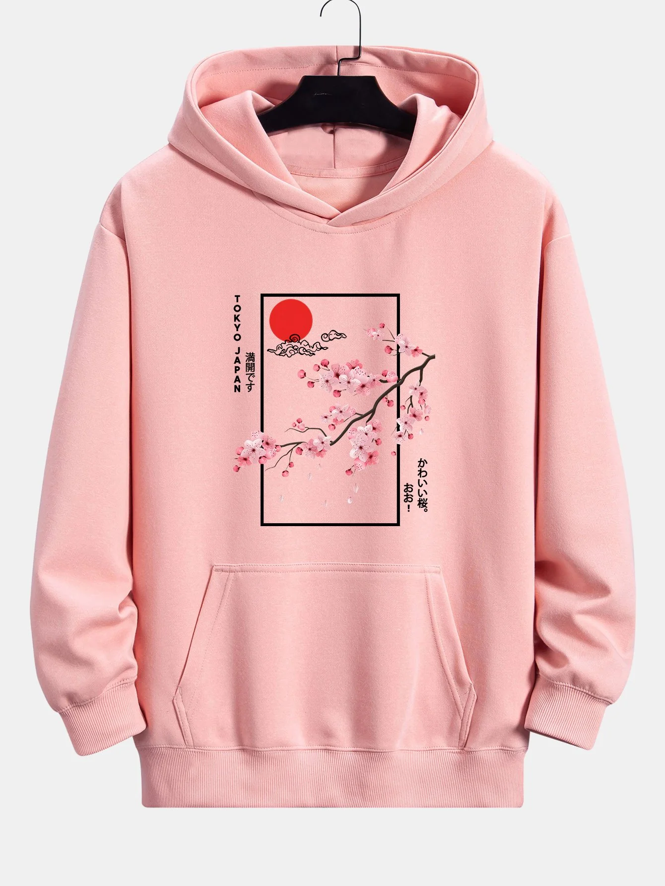Kirschblüten-Slogan-Druck Relaxed Fit Hoodie - Image 4