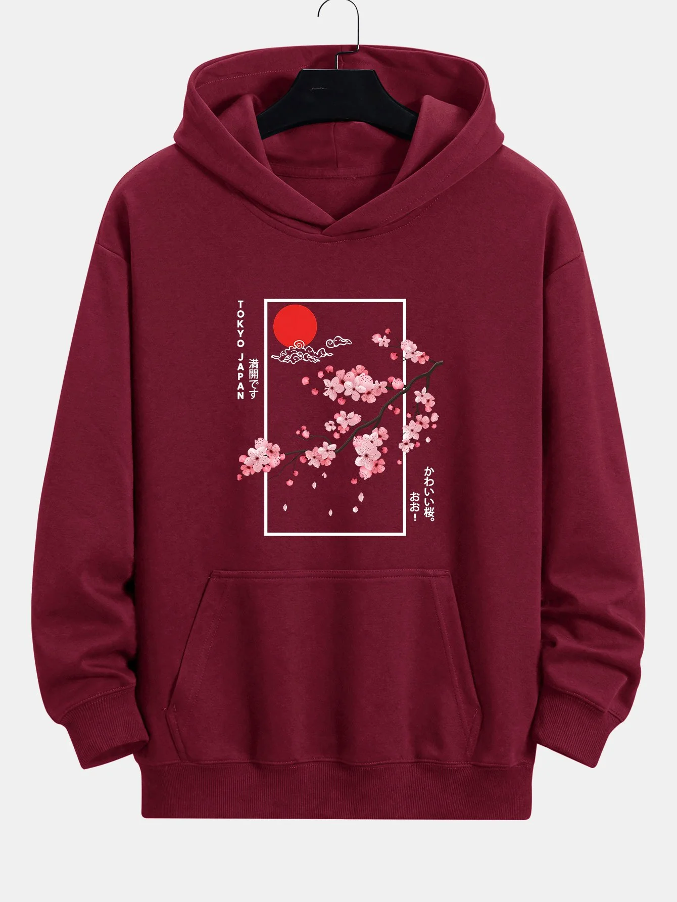 Kirschblüten-Slogan-Druck Relaxed Fit Hoodie - Image 7