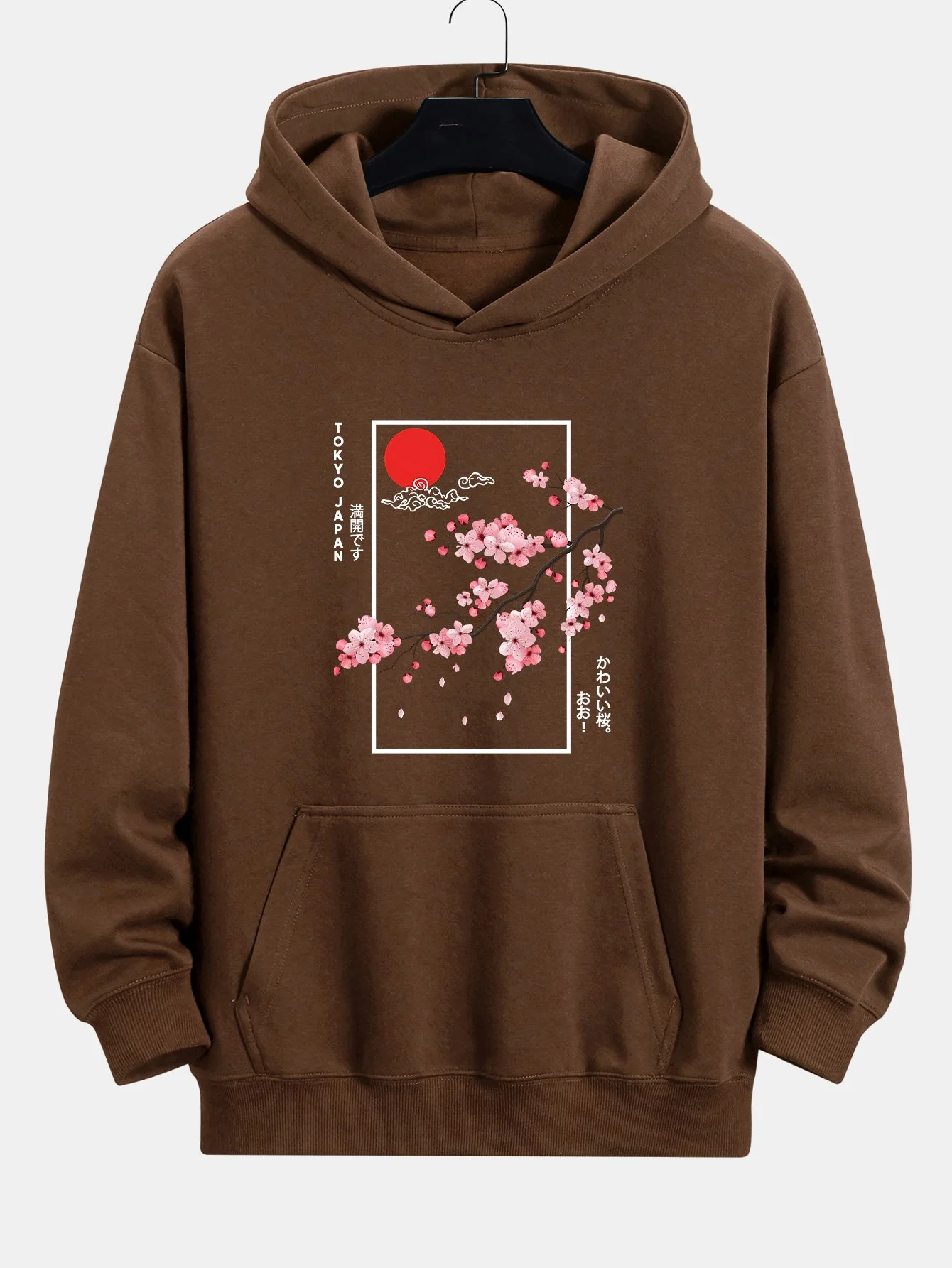 Kirschblüten-Slogan-Druck Relaxed Fit Hoodie - Image 8