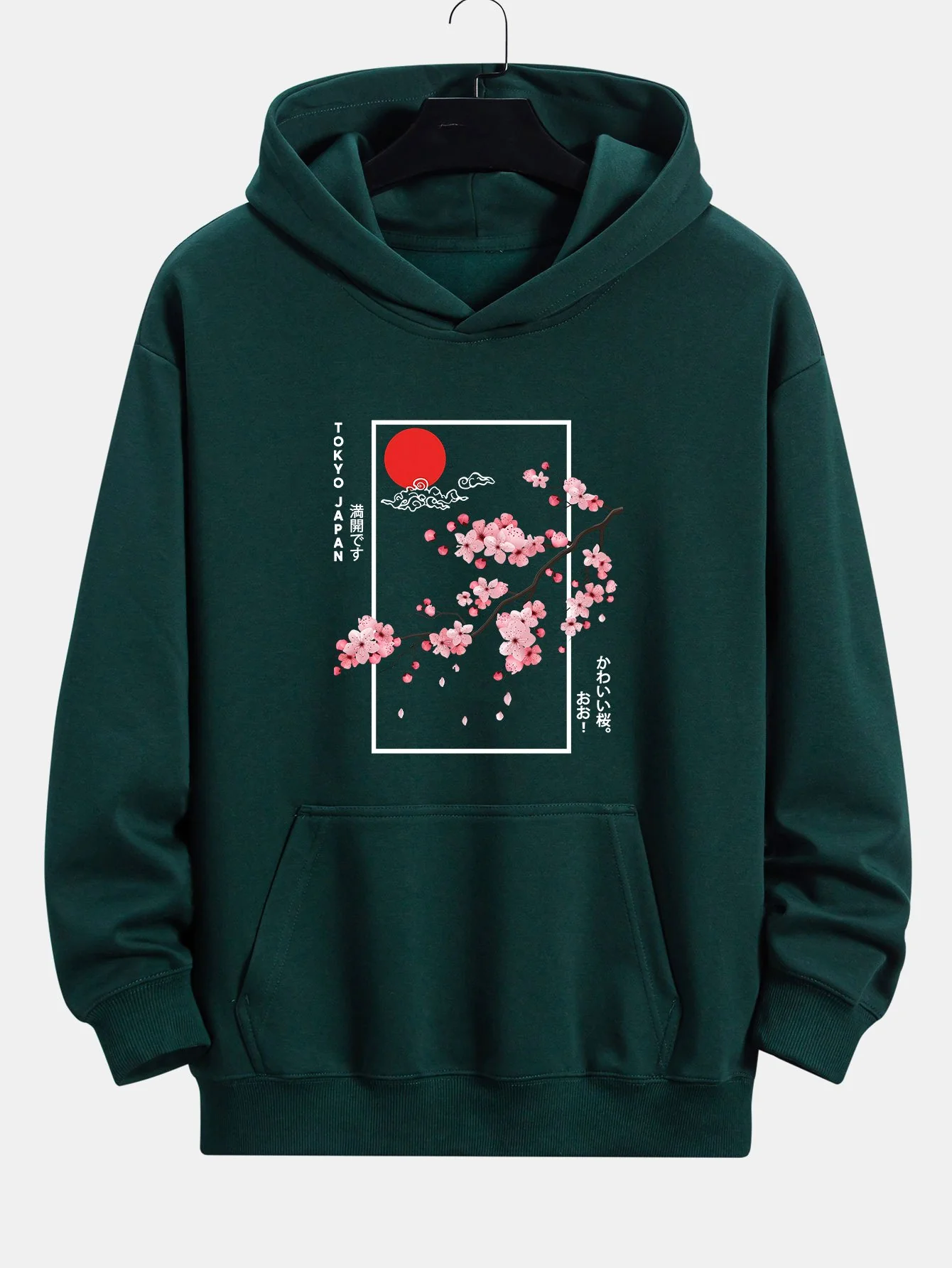 Kirschblüten-Slogan-Druck Relaxed Fit Hoodie - Image 9
