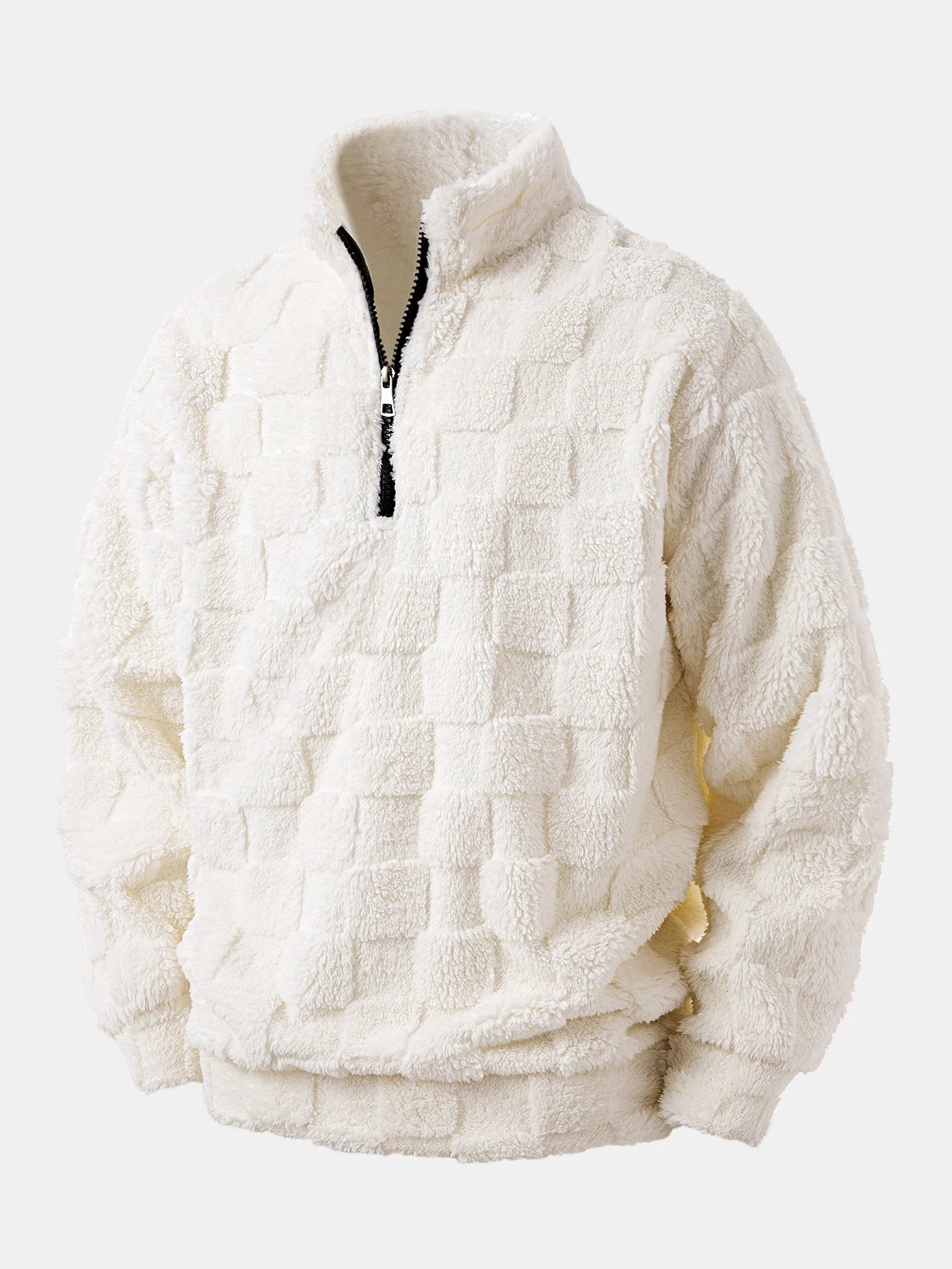 Chessboard Jacquard Teddy Quarter Zip Sweatshirt - Image 3
