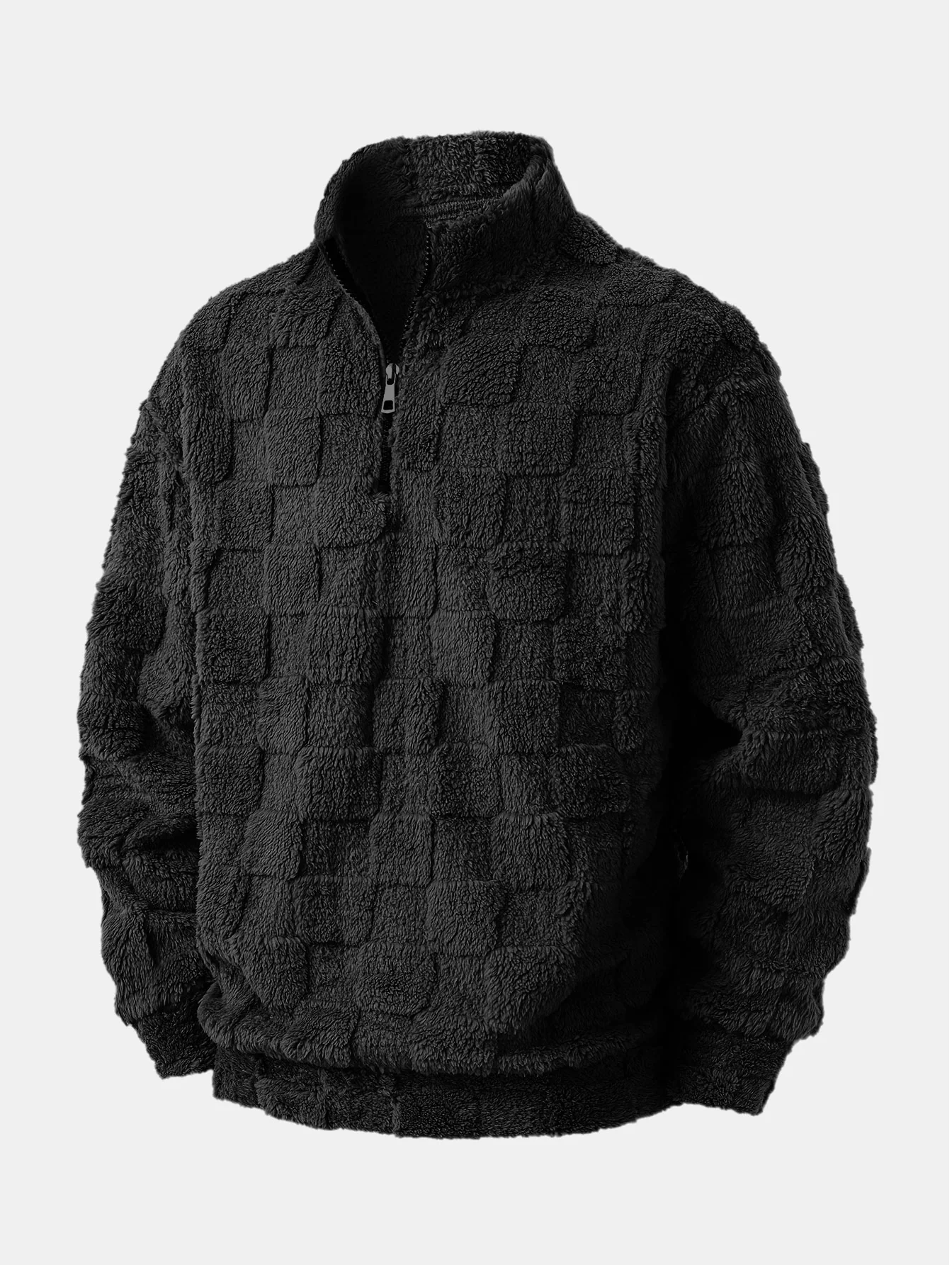 Chessboard Jacquard Teddy Quarter Zip Sweatshirt - Image 5