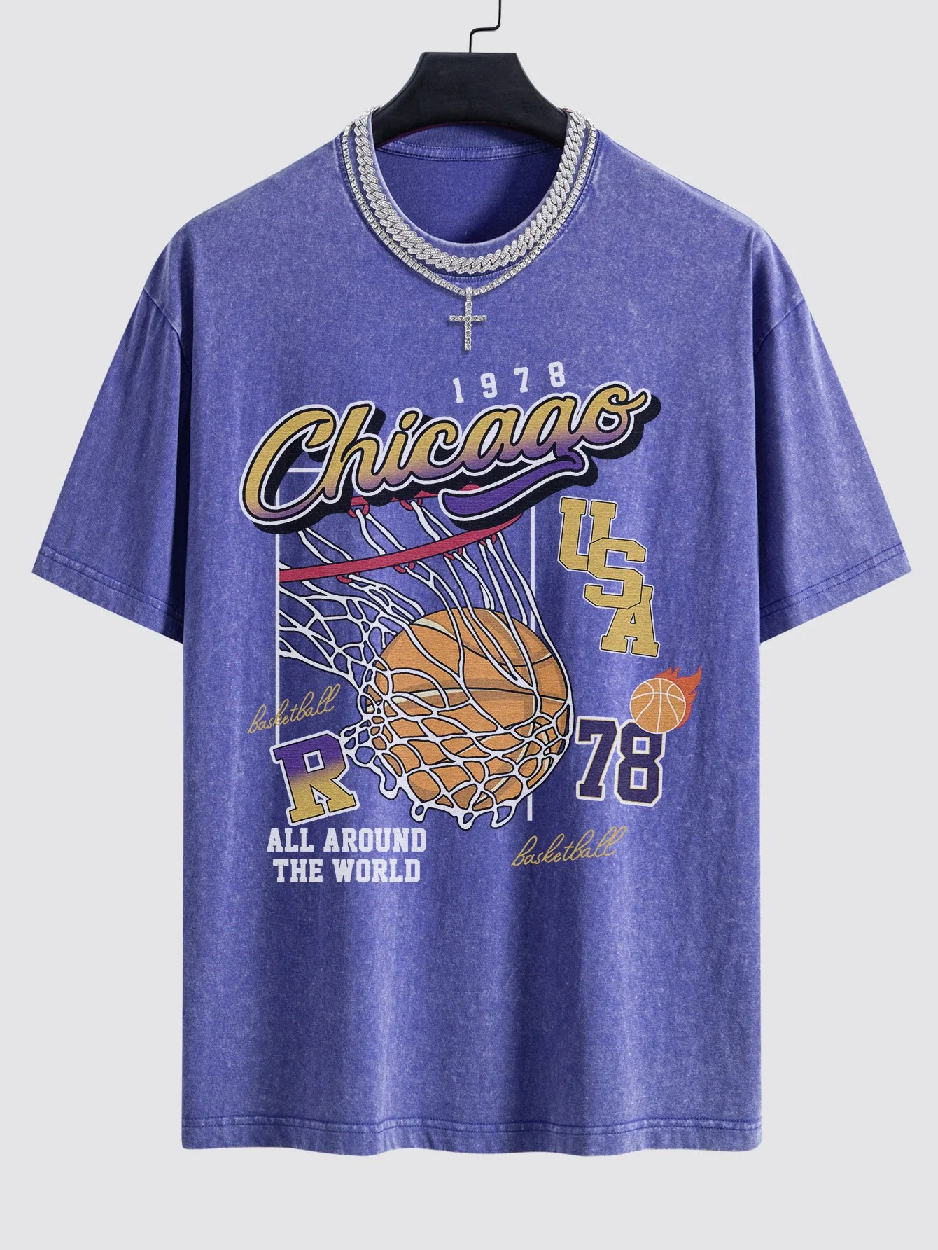 Chicago Basketball Print Gewaschenes Drop Shoulder Oversize T-Shirt - Image 8