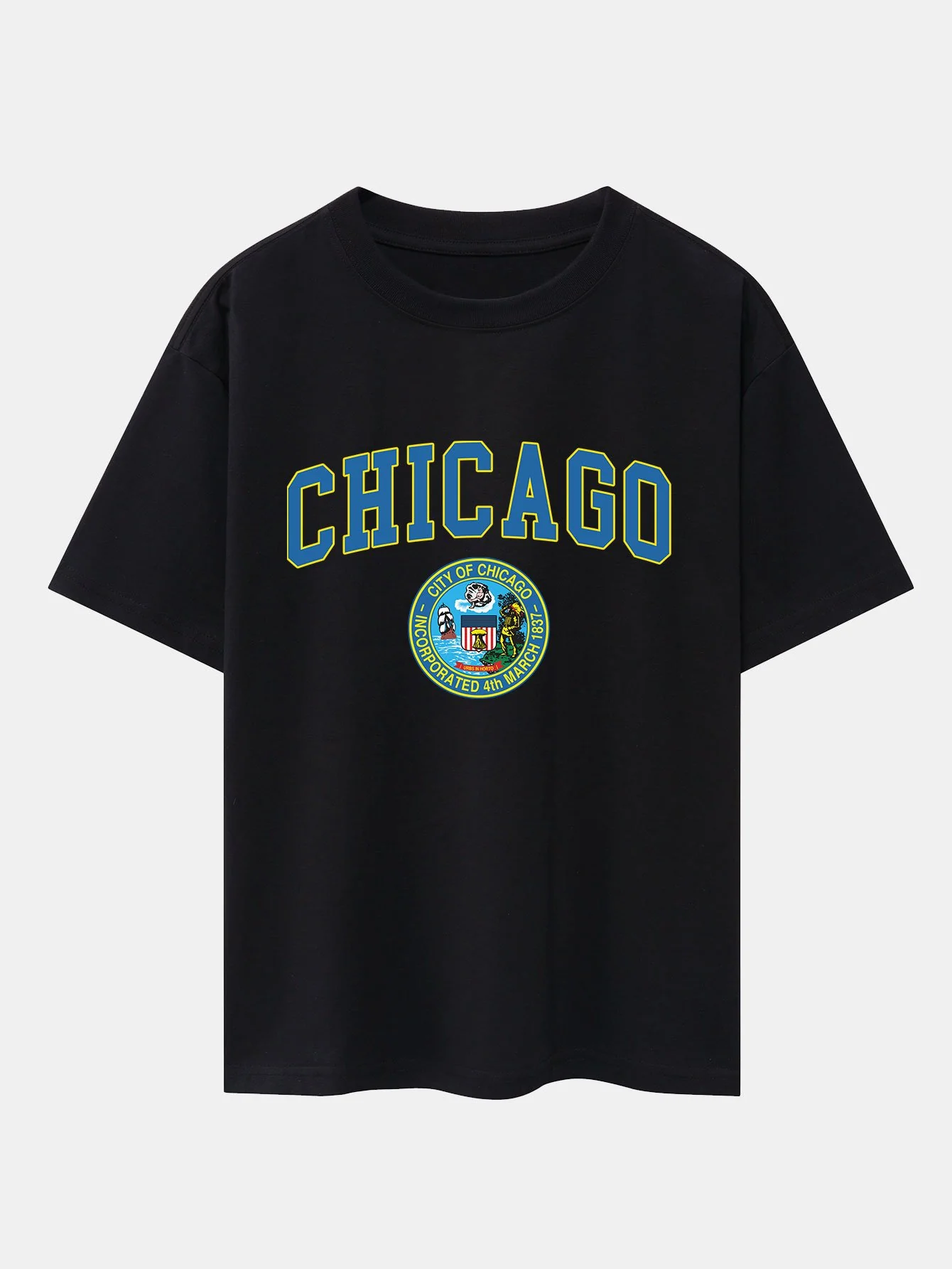Chicago Wappen Druck Drop Shoulder Oversize T-Shirt - Image 2