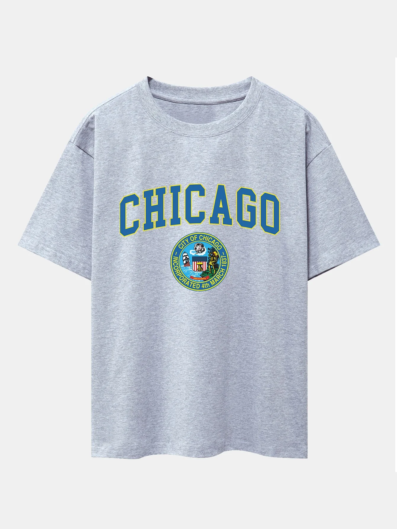 Chicago Wappen Druck Drop Shoulder Oversize T-Shirt - Image 4