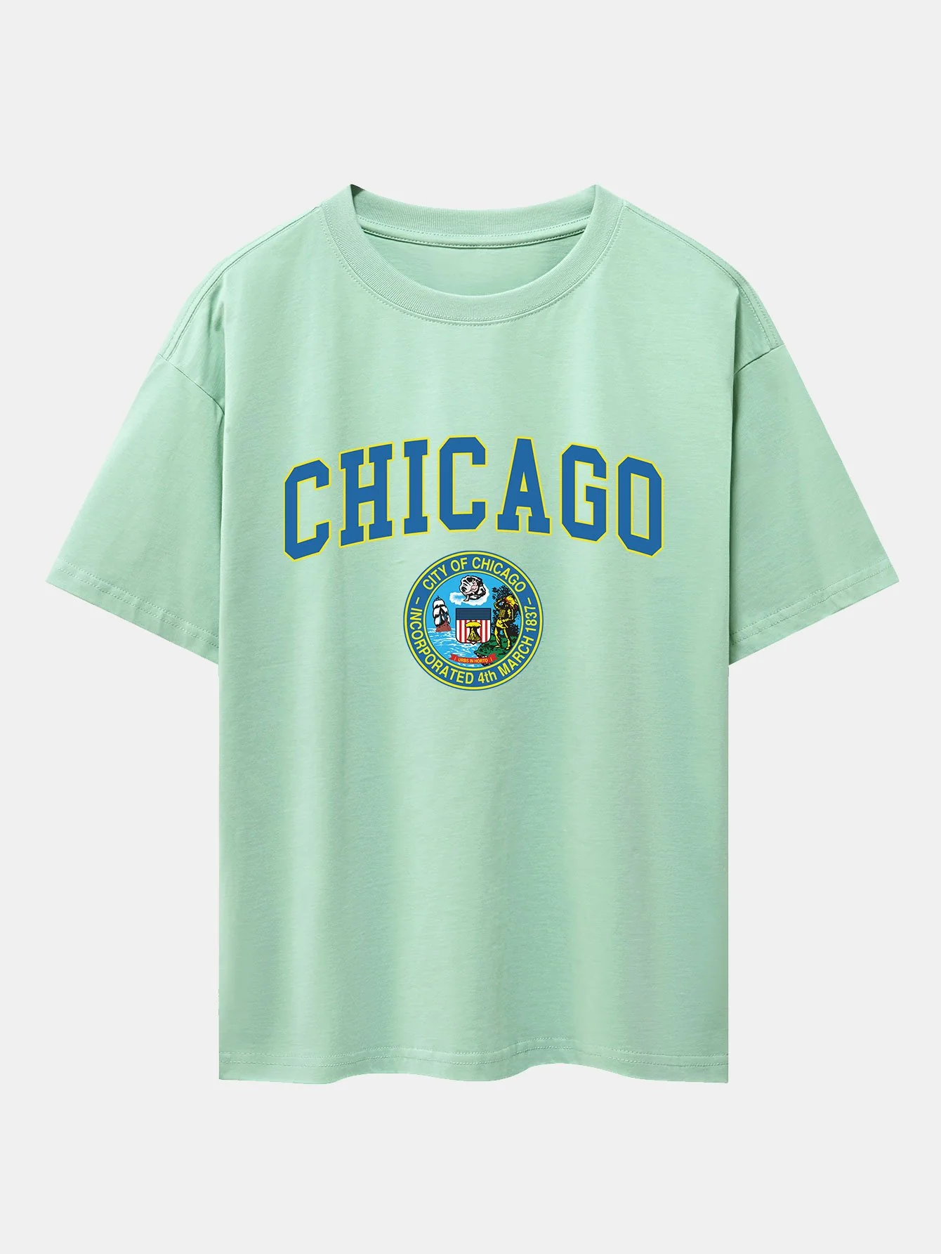 Chicago Wappen Druck Drop Shoulder Oversize T-Shirt - Image 6