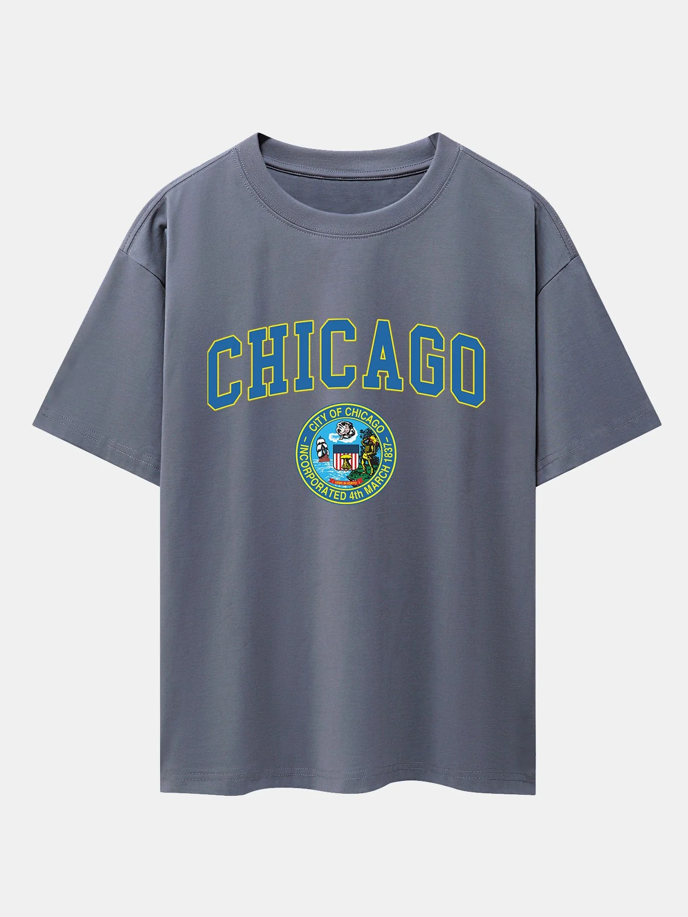 Chicago Wappen Druck Drop Shoulder Oversize T-Shirt - Image 7