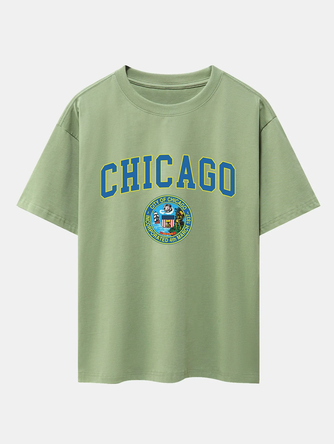 Chicago Wappen Druck Drop Shoulder Oversize T-Shirt - Image 8