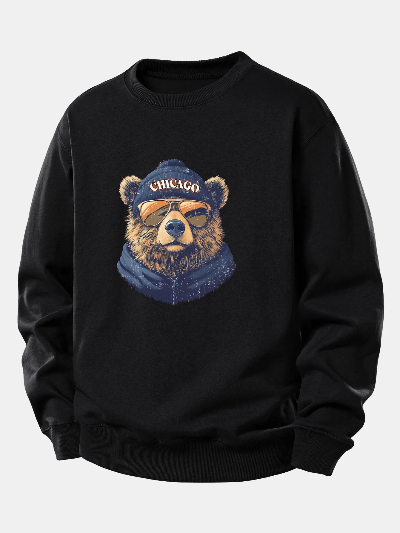 Chicago Sunglasses Bear Print Relax Fit Sweatshirt - Image 2