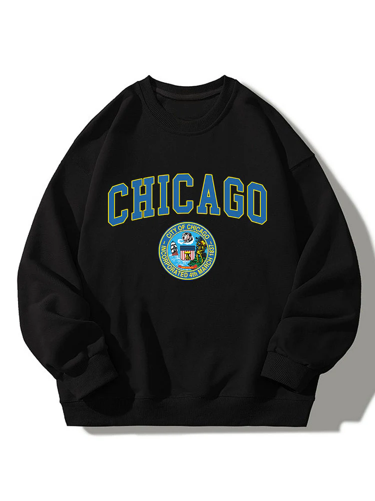 Chicagp Print Entspanntes Sweatshirt - Image 4