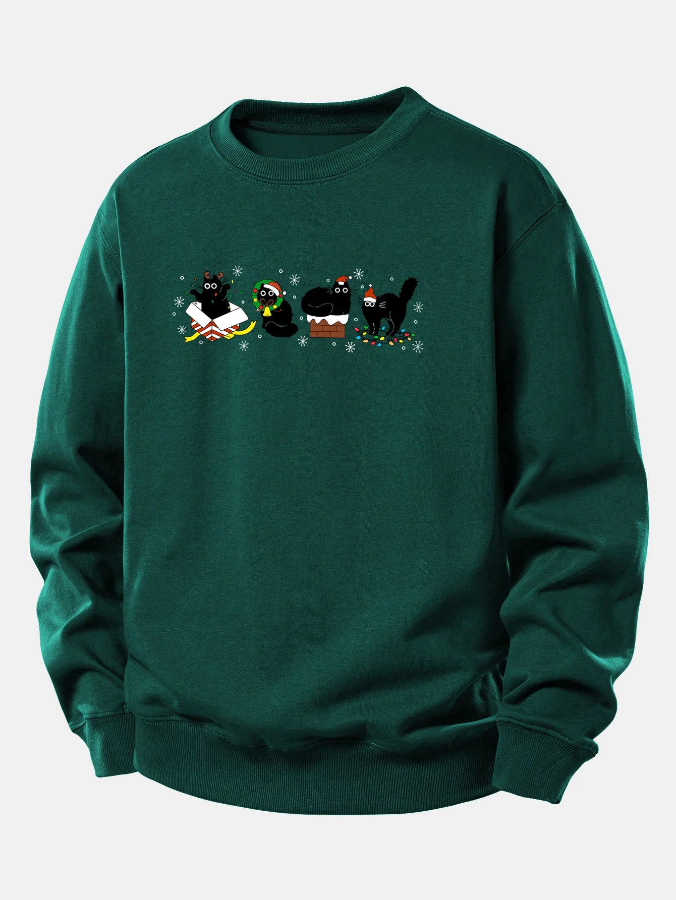 Christmas Black Cat Print Relax Fit Sweatshirt