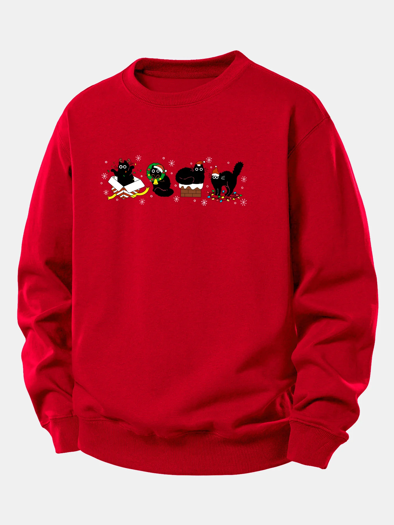 Christmas Black Cat Print Relax Fit Sweatshirt - Image 10