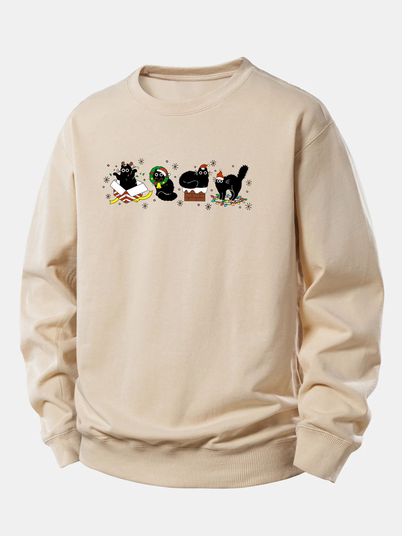 Christmas Black Cat Print Relax Fit Sweatshirt - Image 2