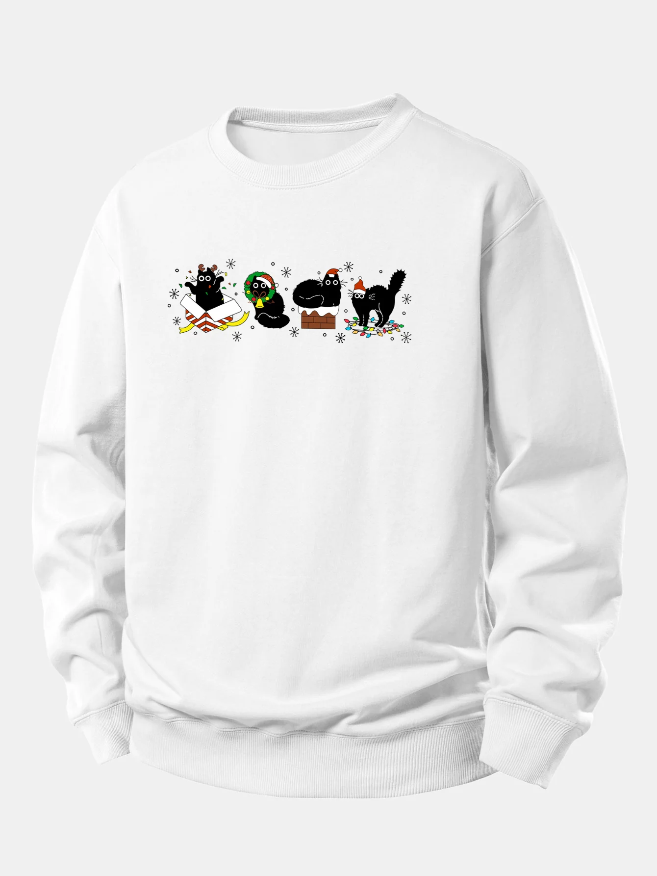 Christmas Black Cat Print Relax Fit Sweatshirt - Image 3