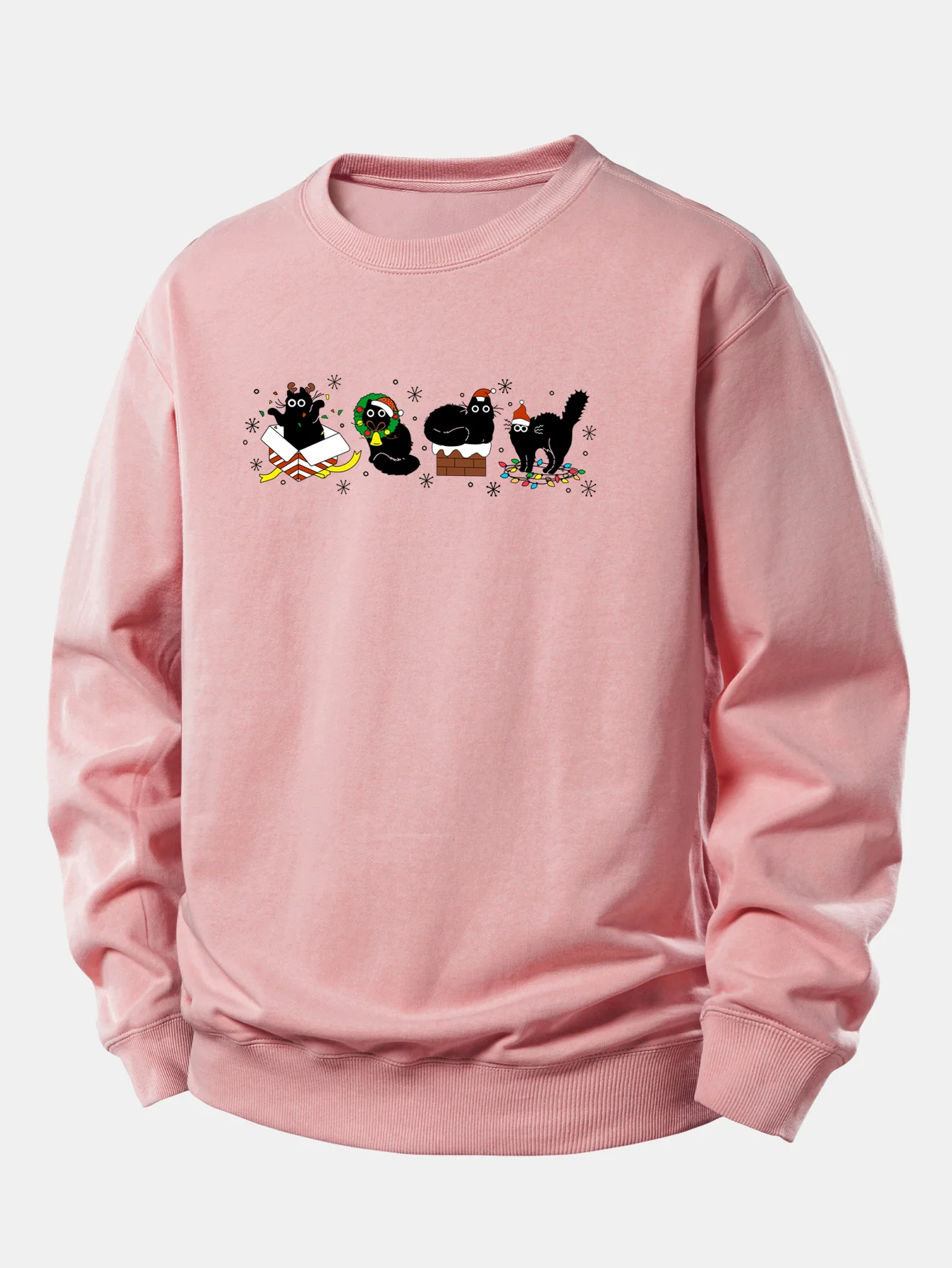 Christmas Black Cat Print Relax Fit Sweatshirt - Image 4