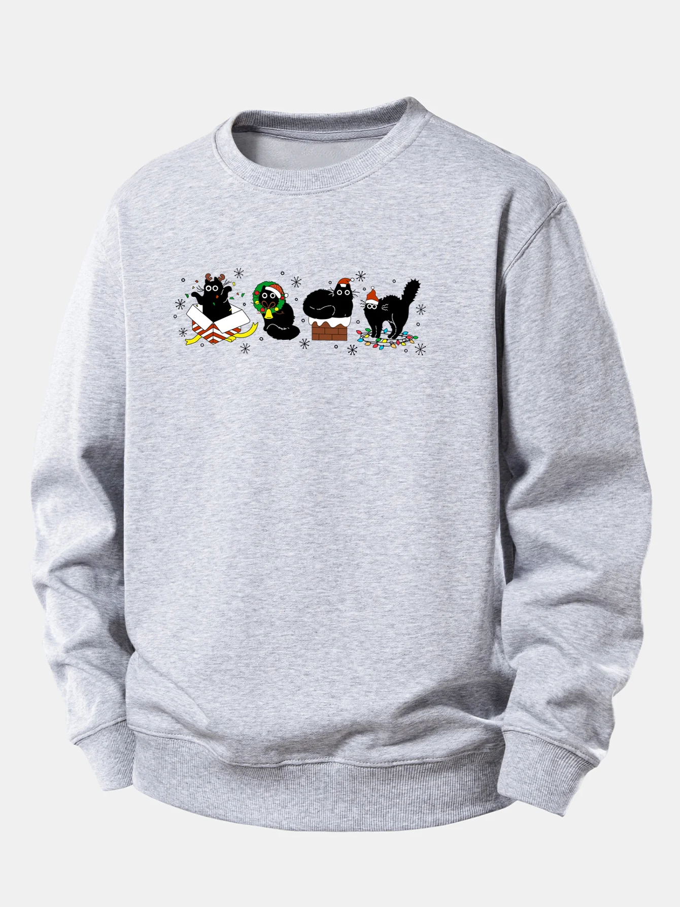 Christmas Black Cat Print Relax Fit Sweatshirt - Image 5