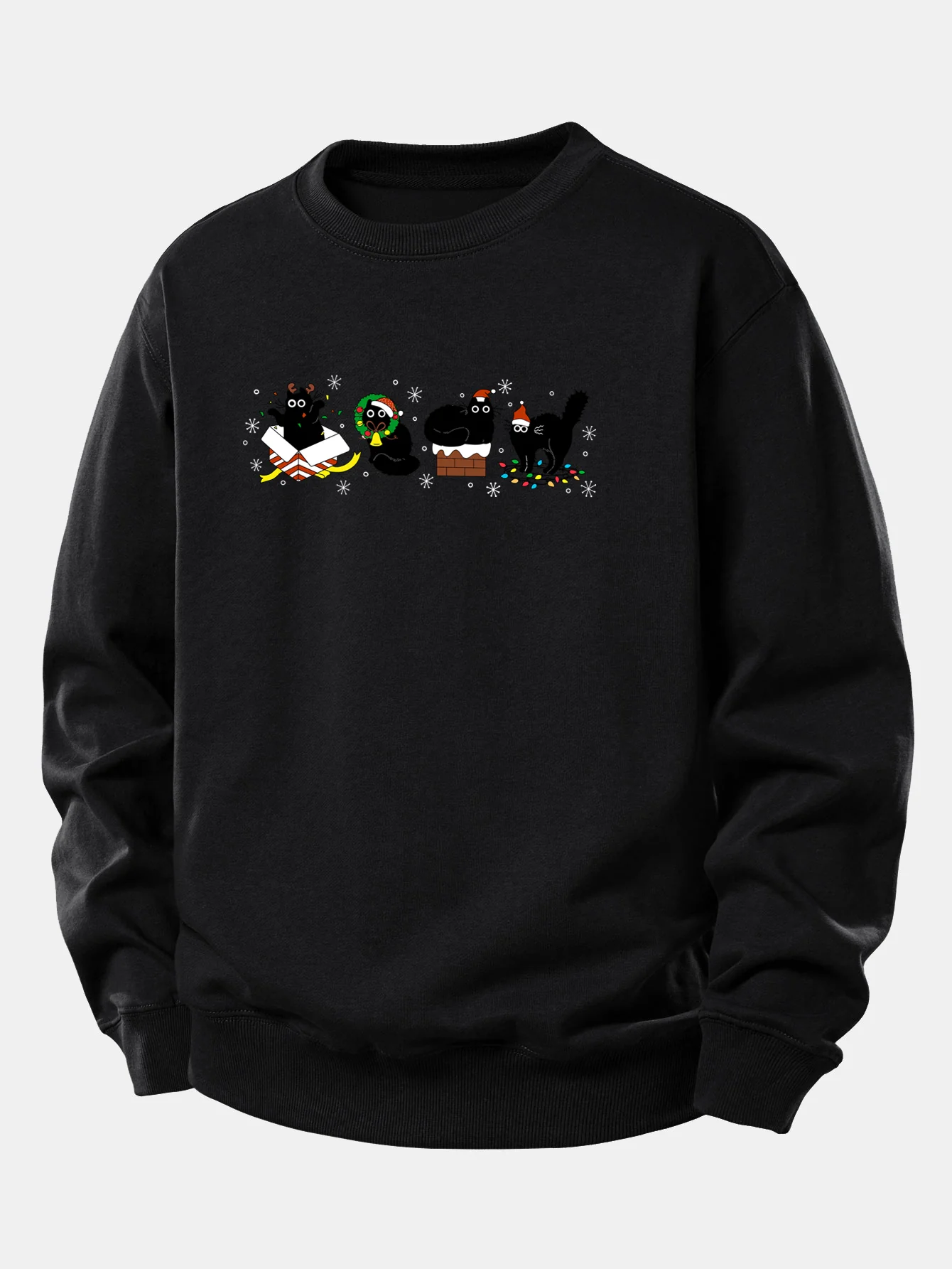 Christmas Black Cat Print Relax Fit Sweatshirt - Image 6