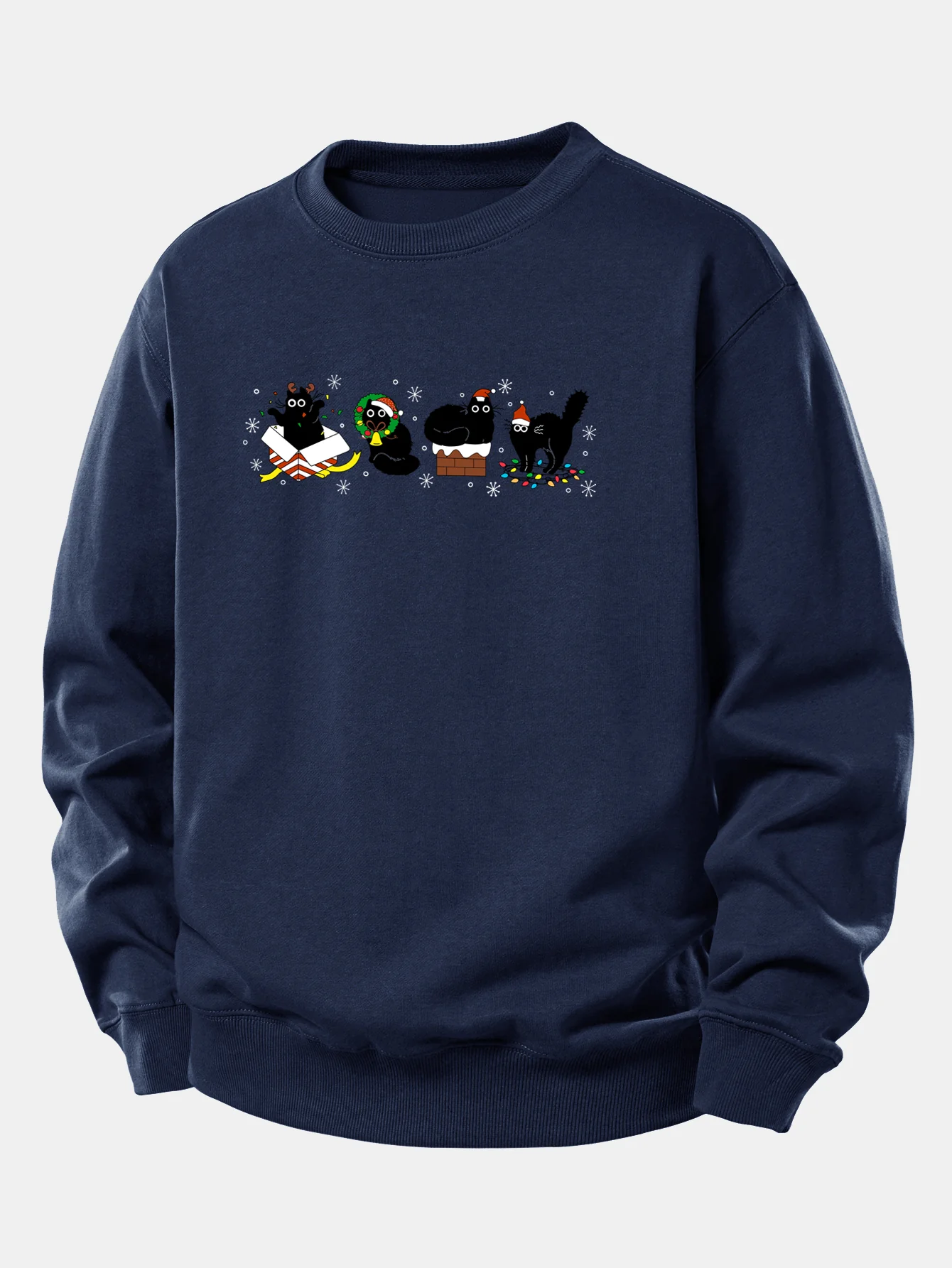 Christmas Black Cat Print Relax Fit Sweatshirt - Image 7