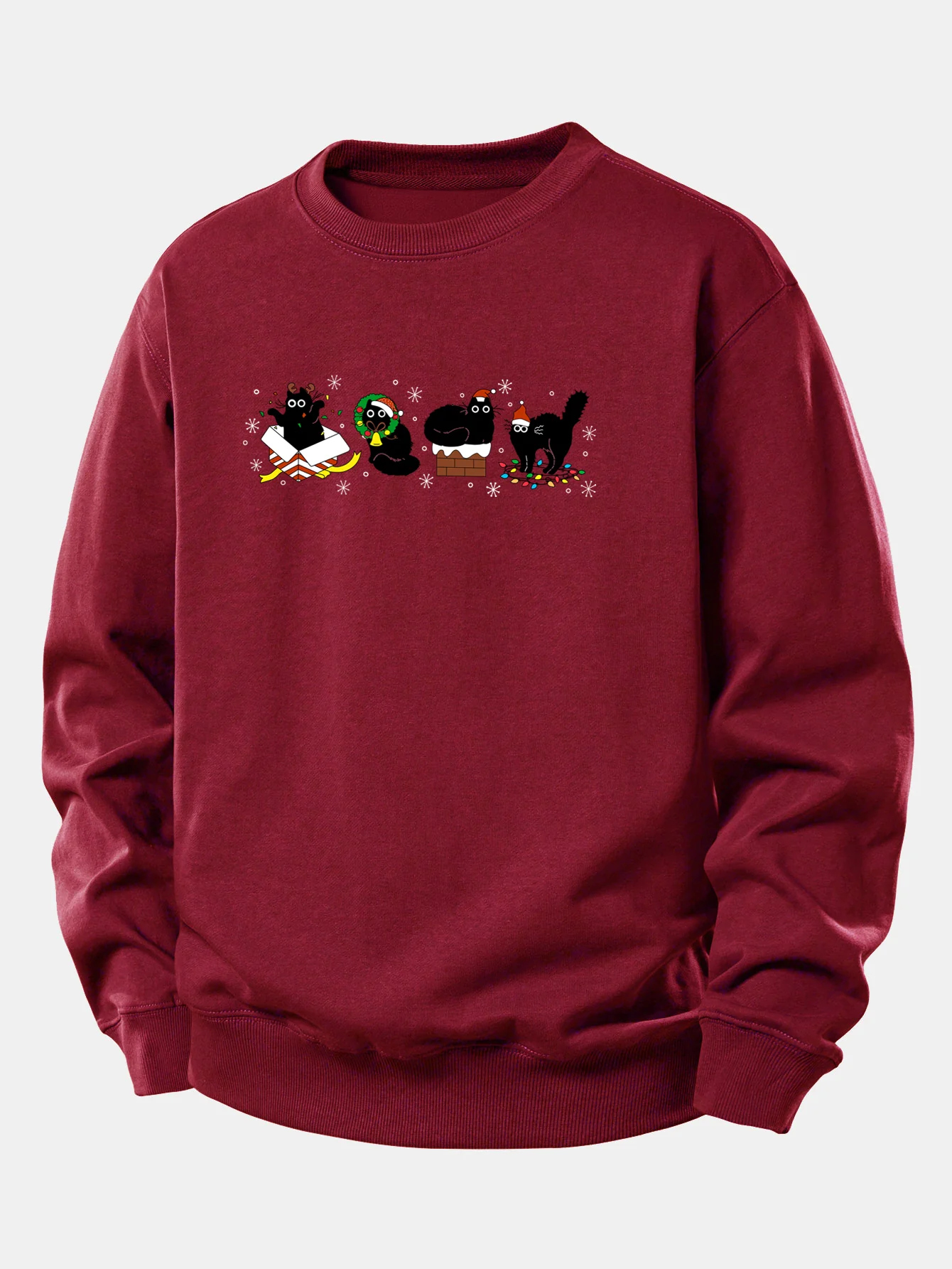 Christmas Black Cat Print Relax Fit Sweatshirt - Image 8