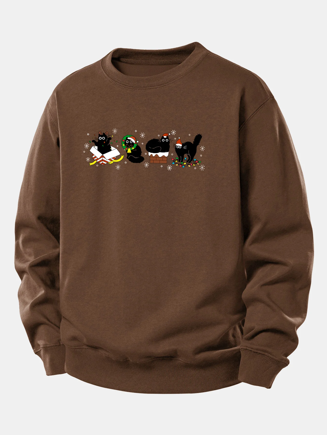 Christmas Black Cat Print Relax Fit Sweatshirt - Image 9
