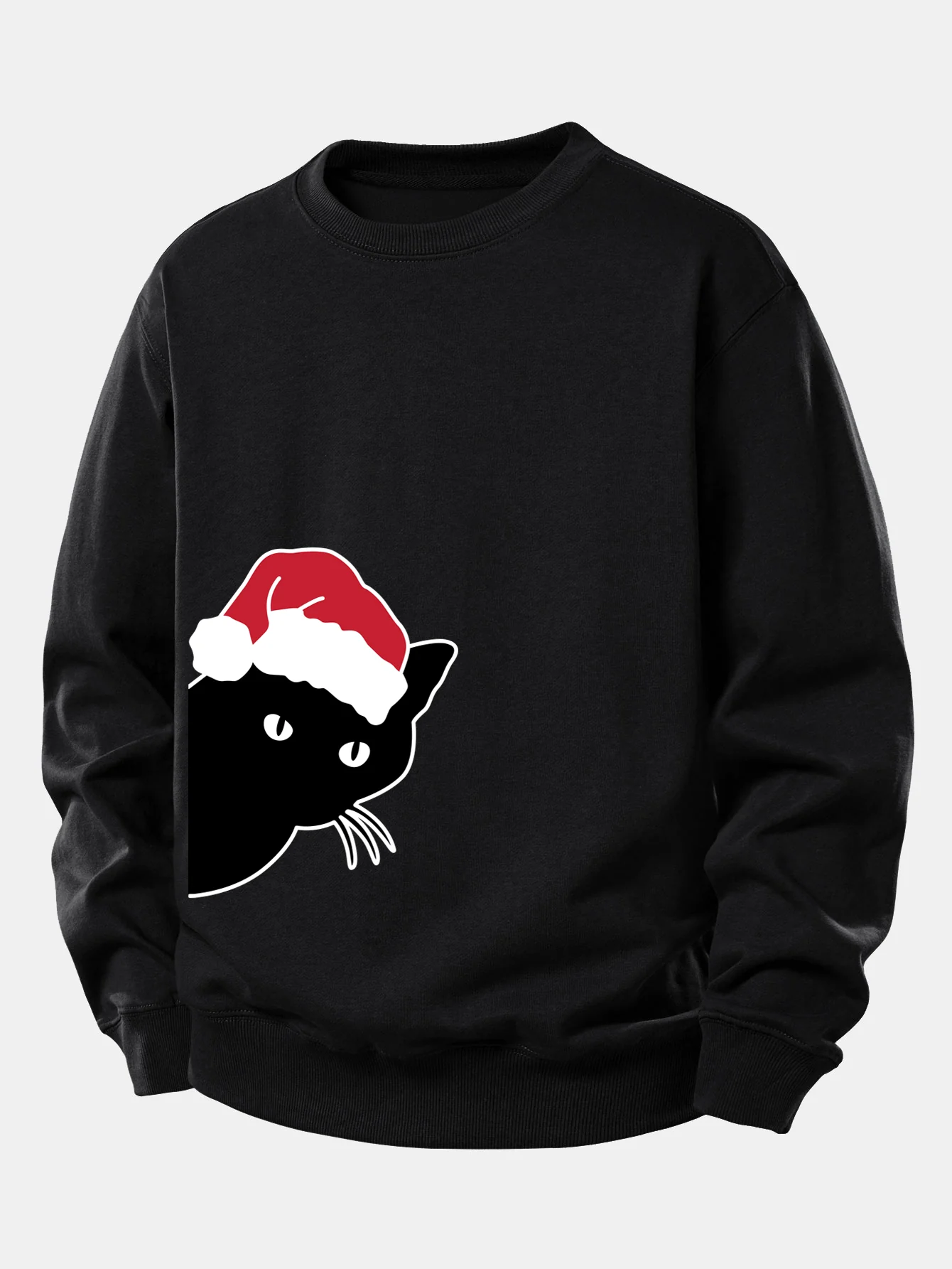Christmas Black Cat Print Relax Fit Sweatshirt - Image 2