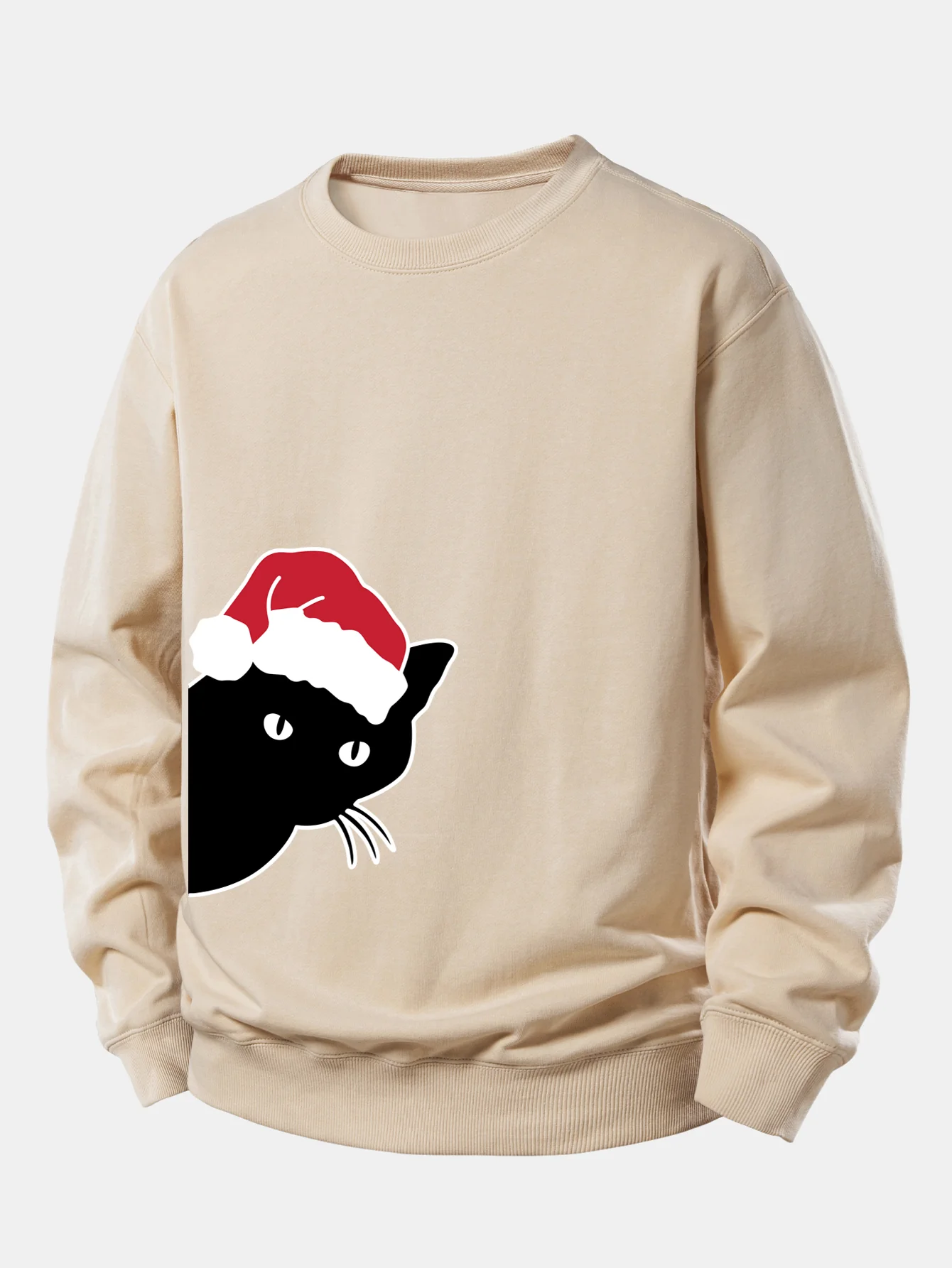 Christmas Black Cat Print Relax Fit Sweatshirt - Image 3