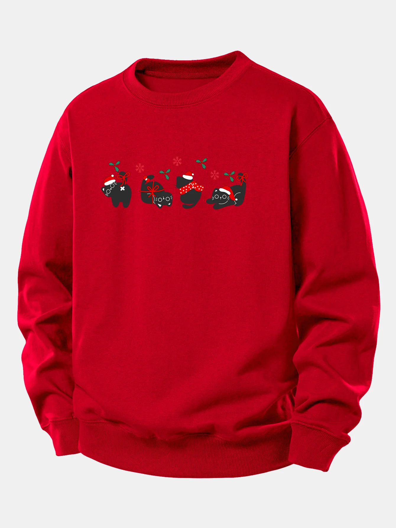 Christmas Black Cat Print Relax Fit Sweatshirt - Image 10
