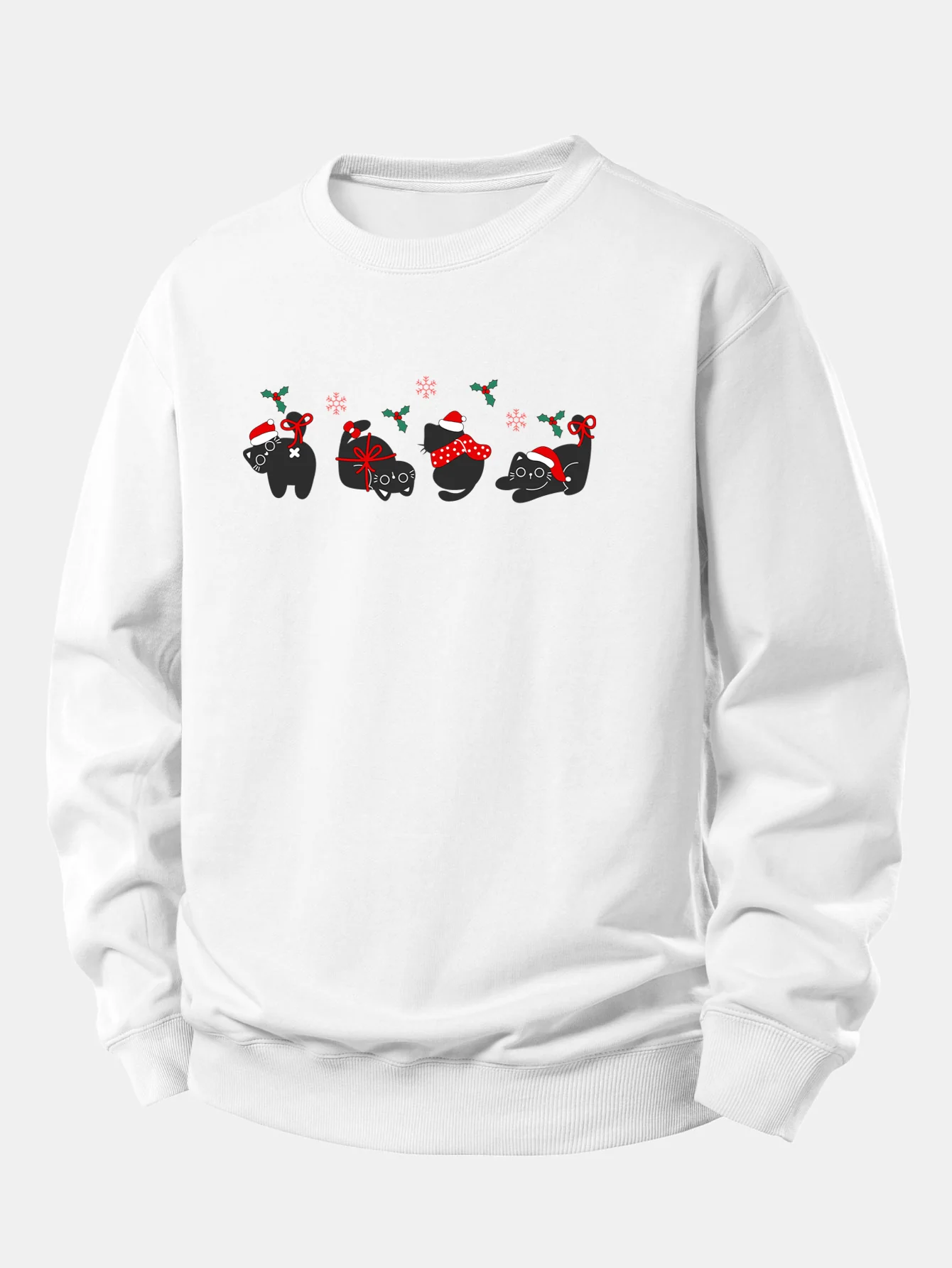 Christmas Black Cat Print Relax Fit Sweatshirt - Image 2