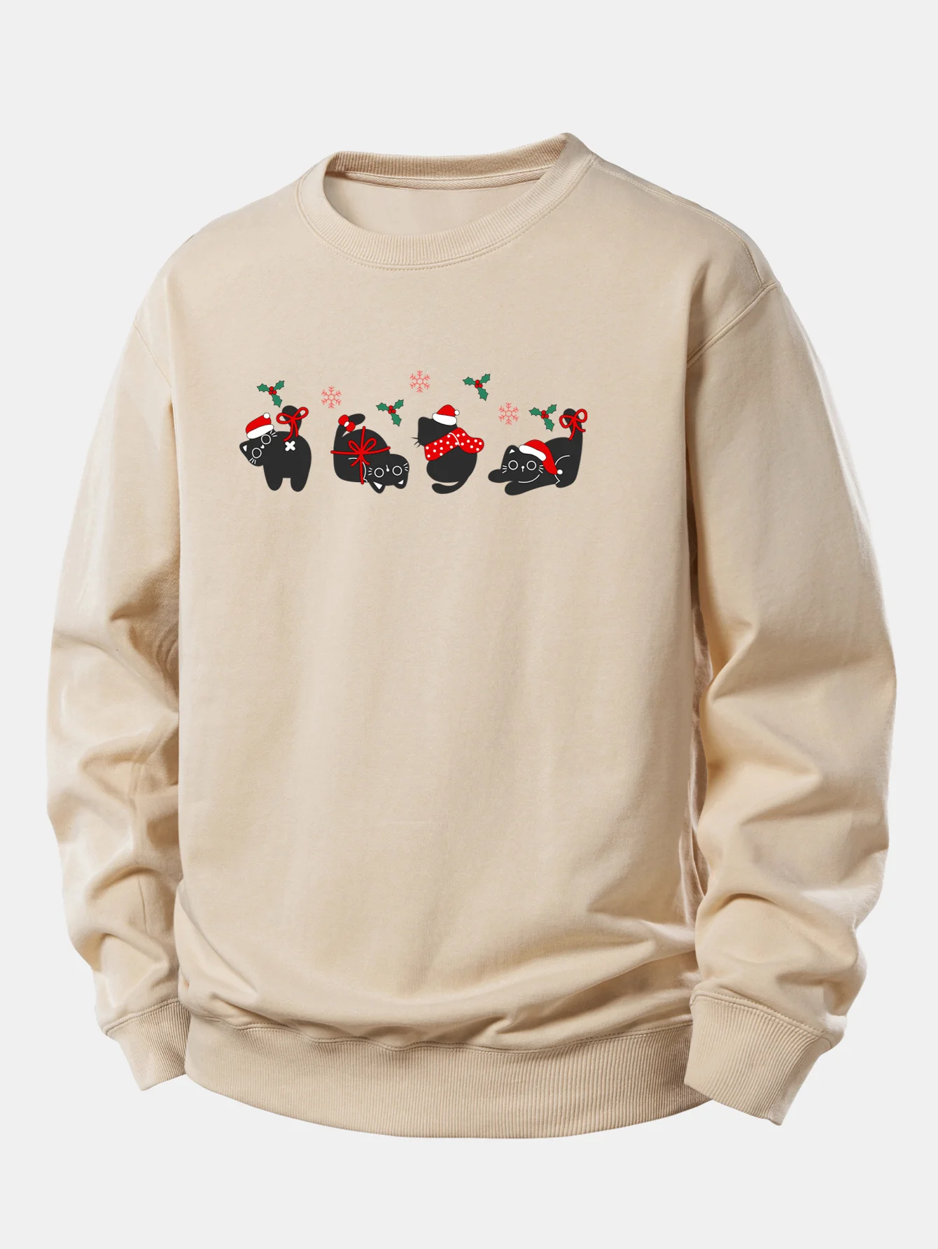Christmas Black Cat Print Relax Fit Sweatshirt - Image 3
