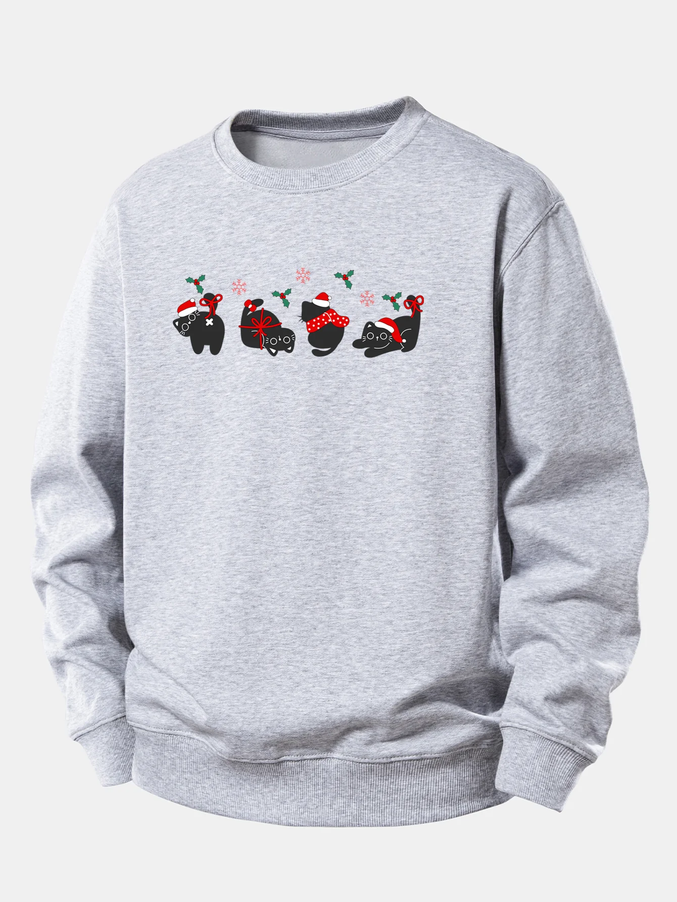 Christmas Black Cat Print Relax Fit Sweatshirt - Image 4