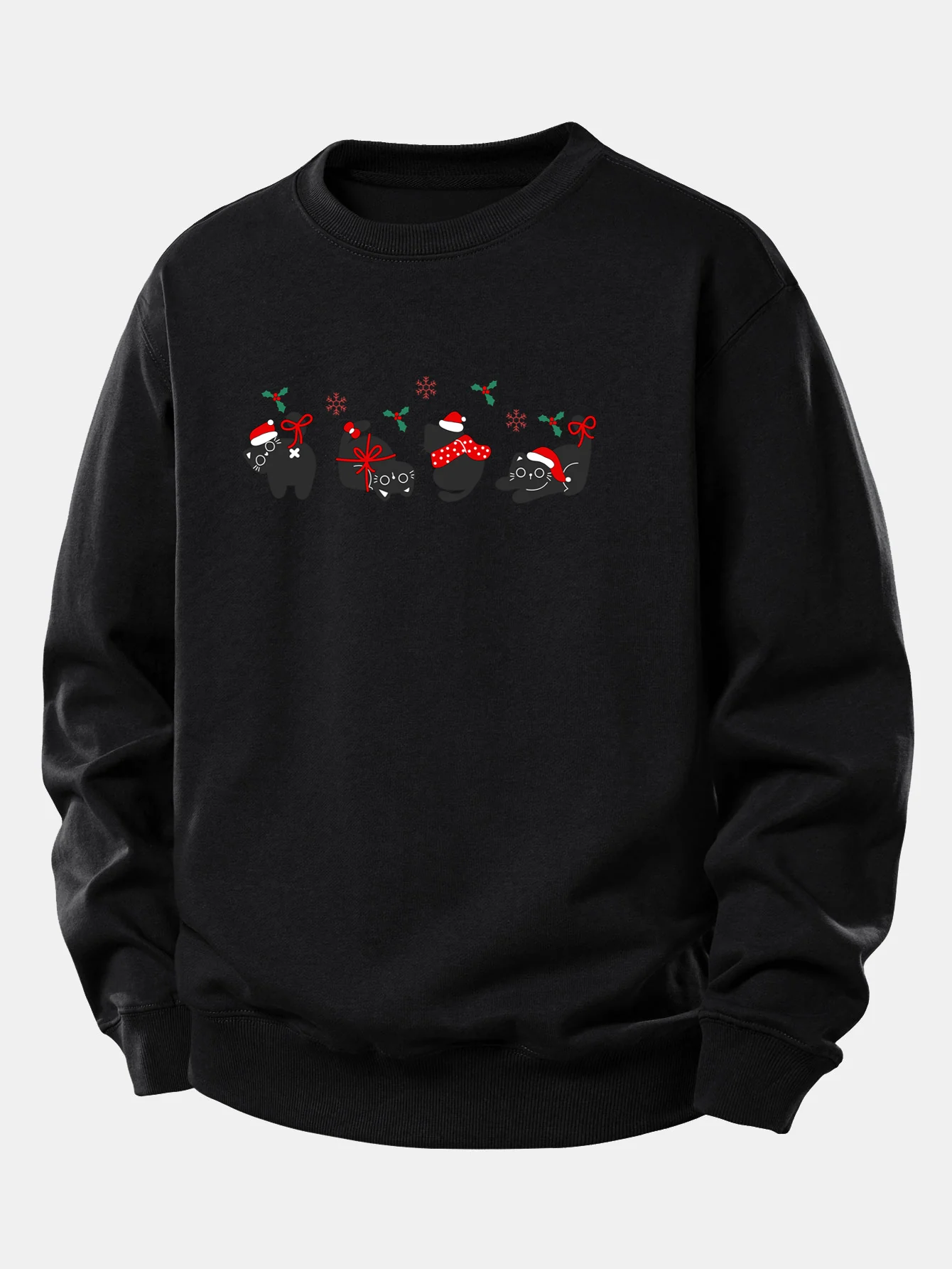 Christmas Black Cat Print Relax Fit Sweatshirt - Image 5
