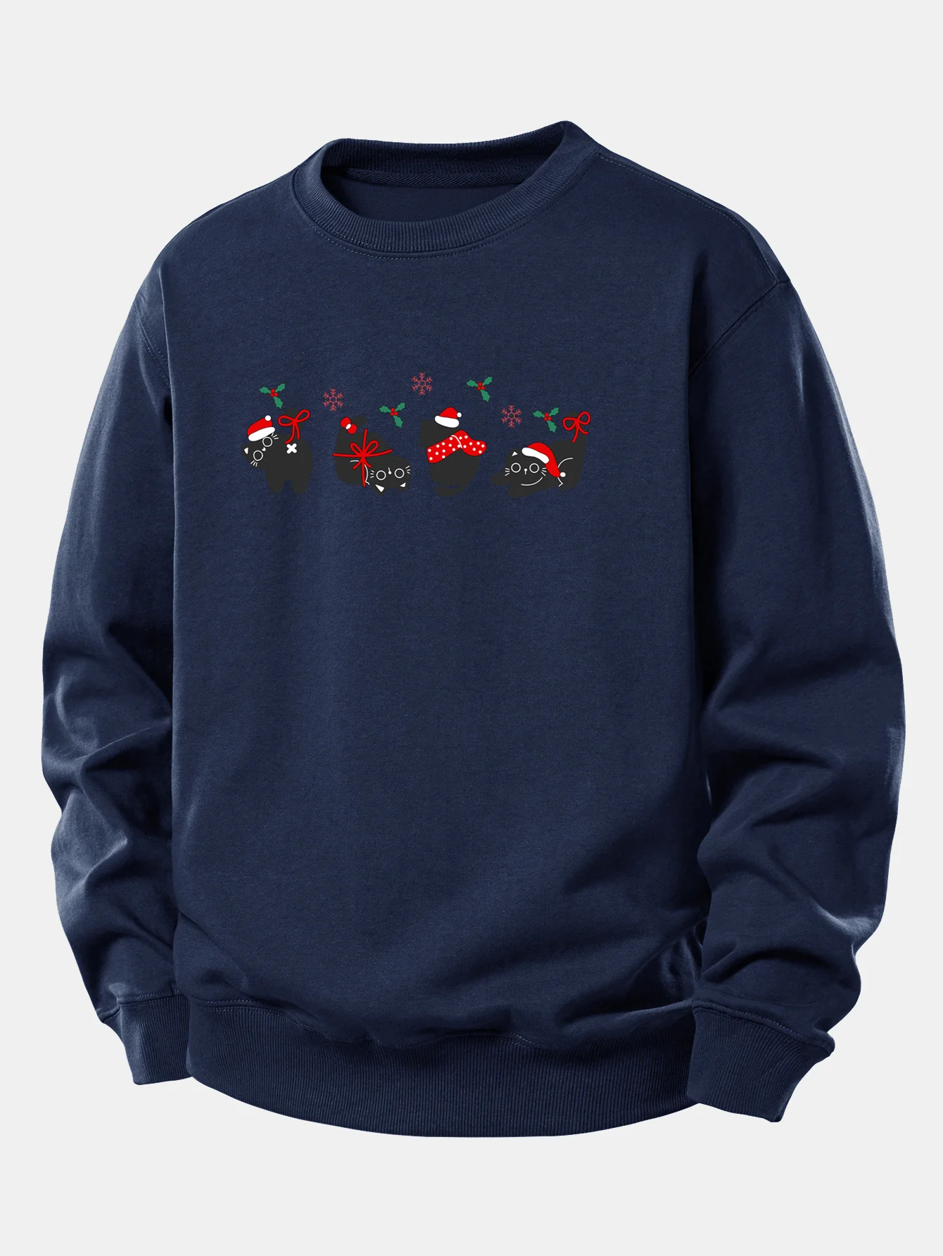 Christmas Black Cat Print Relax Fit Sweatshirt - Image 6