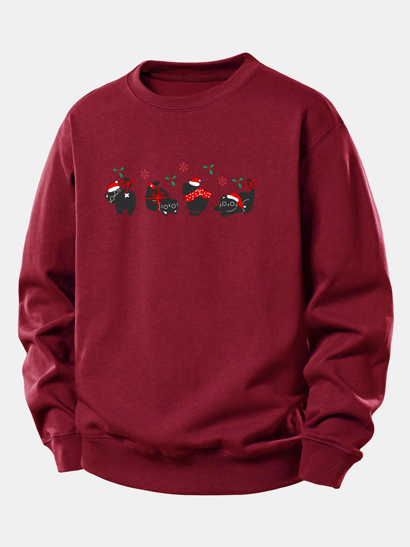 Christmas Black Cat Print Relax Fit Sweatshirt - Image 7
